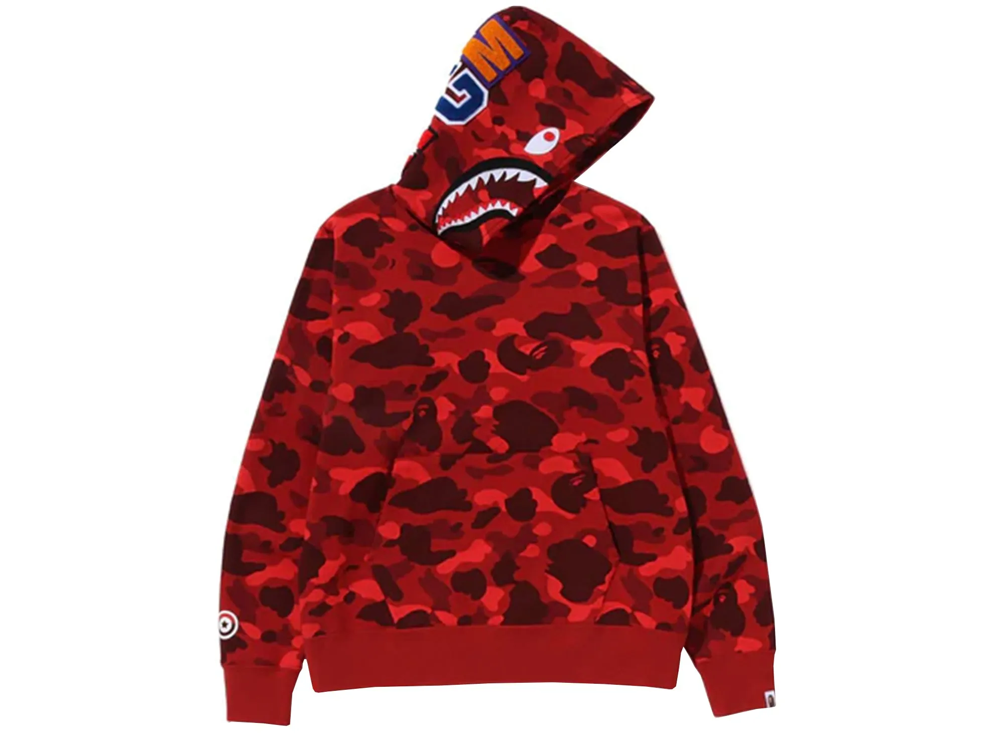A Bathing Ape Color Camo Shark Pullover Hoodie in Red