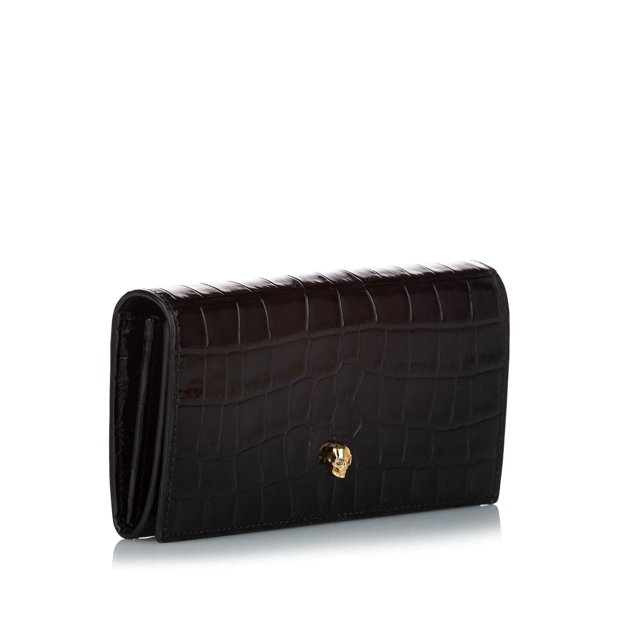 Alexander McQueen Croc Embossed Leather Clutch Bag (SHG-27662)