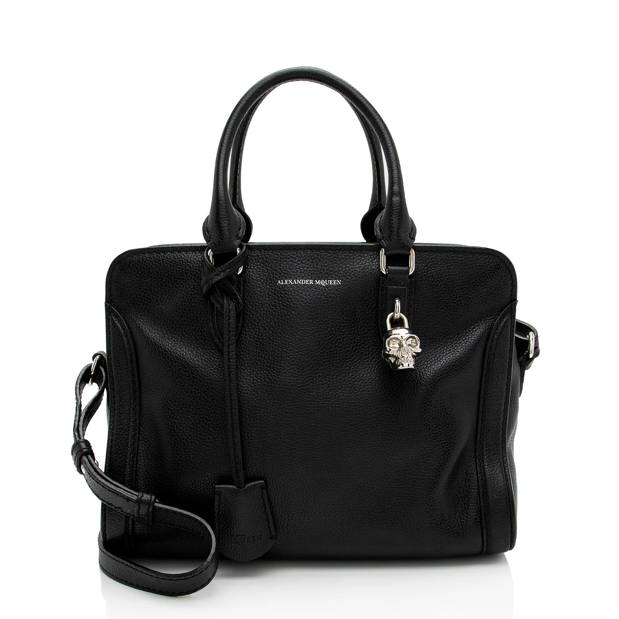 Alexander McQueen Leather Skull Padlock Small Tote (SHF-MYUSpL)