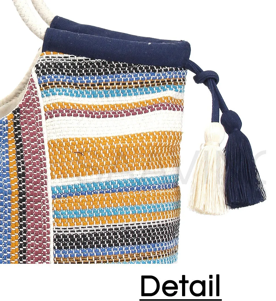 Astrid Women Mustard Jacquard Cotton Rope Shoulder Bag With Tassels