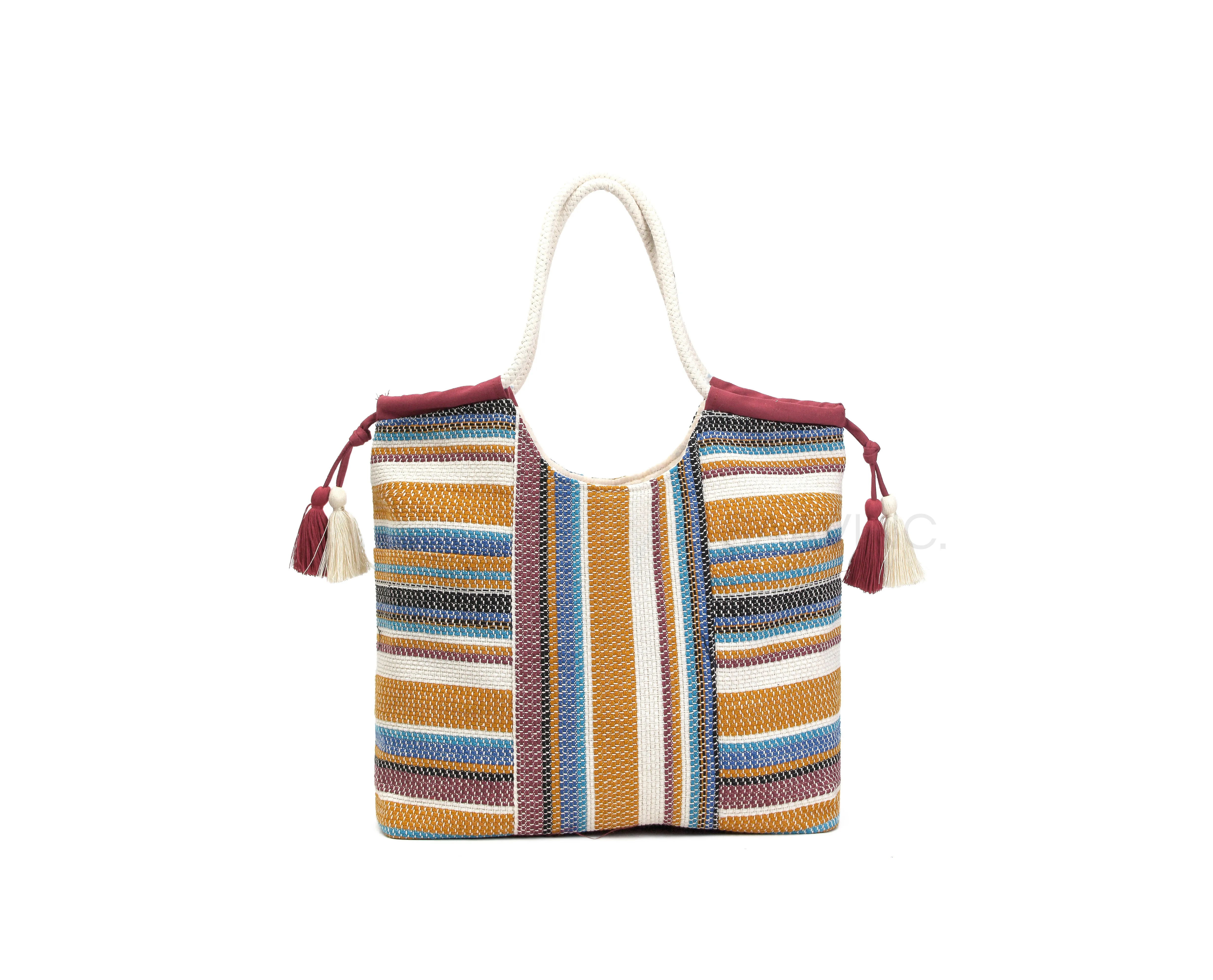 Astrid Women Mustard Jacquard Cotton Rope Shoulder Bag With Tassels