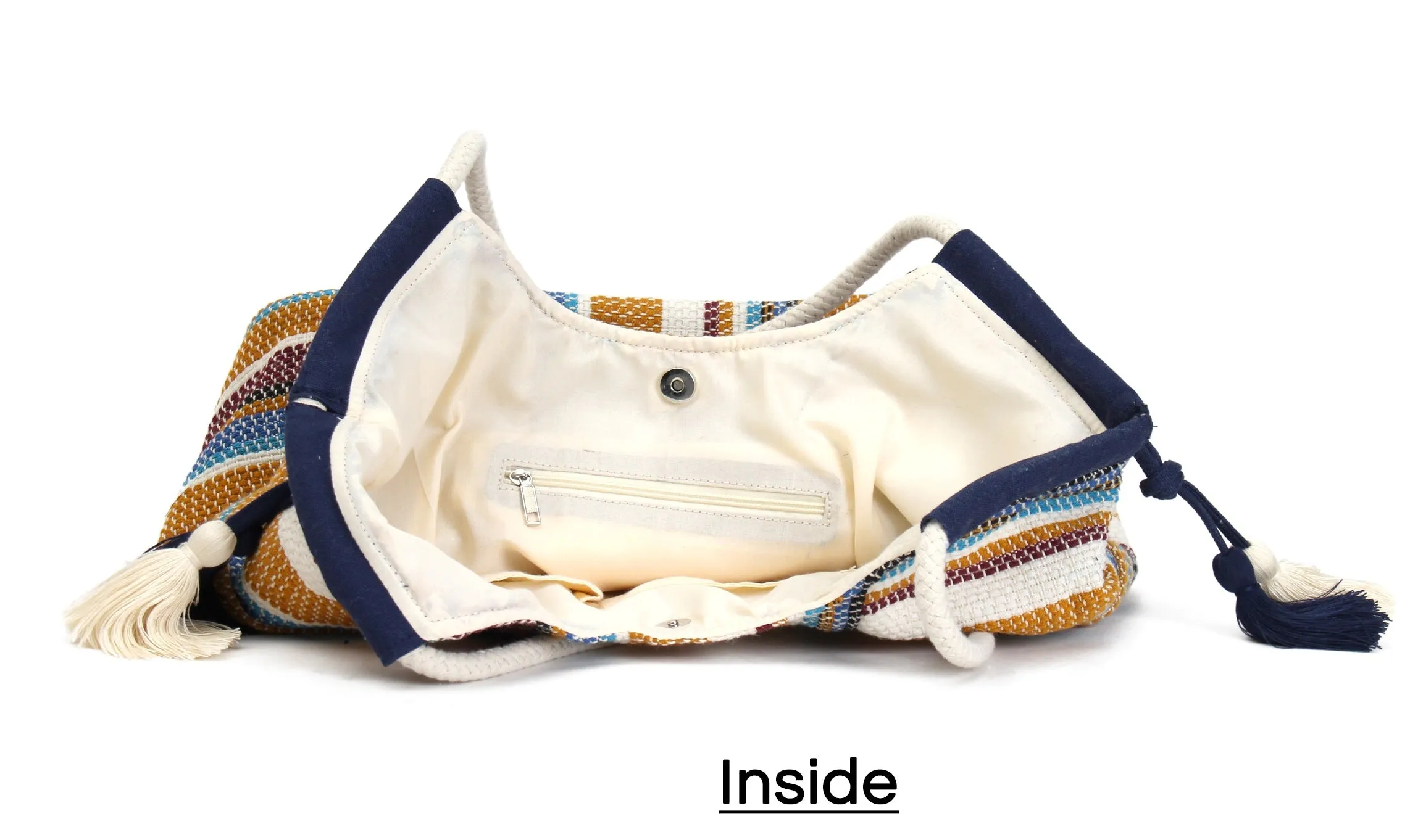 Astrid Women Mustard Jacquard Cotton Rope Shoulder Bag With Tassels