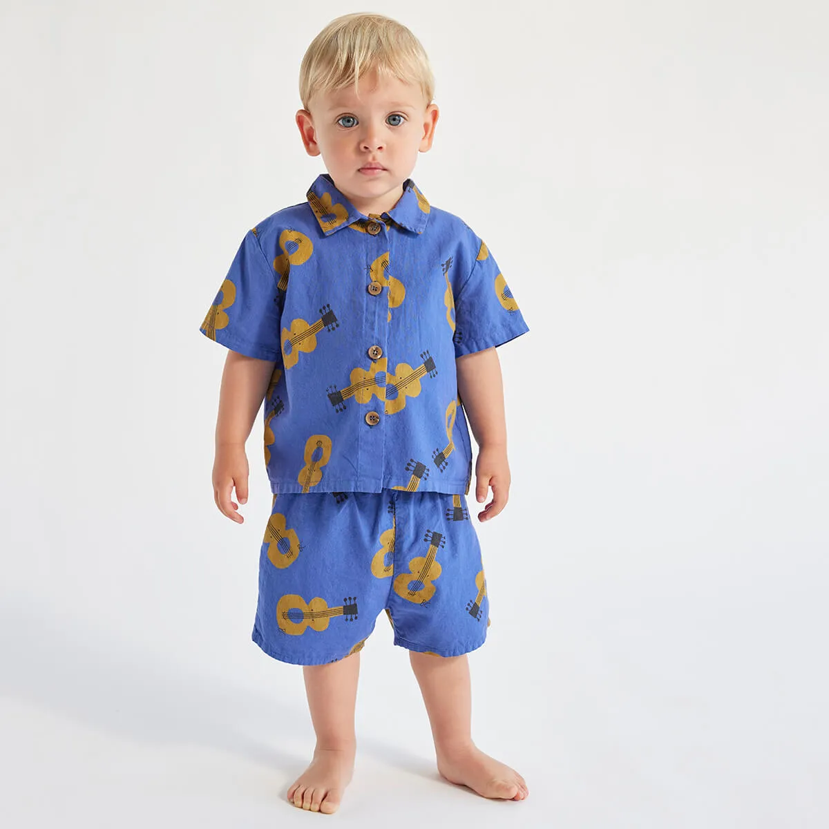 Baby Acoustic Guitar All Over Woven Shirt in Navy Blue by Bobo Choses