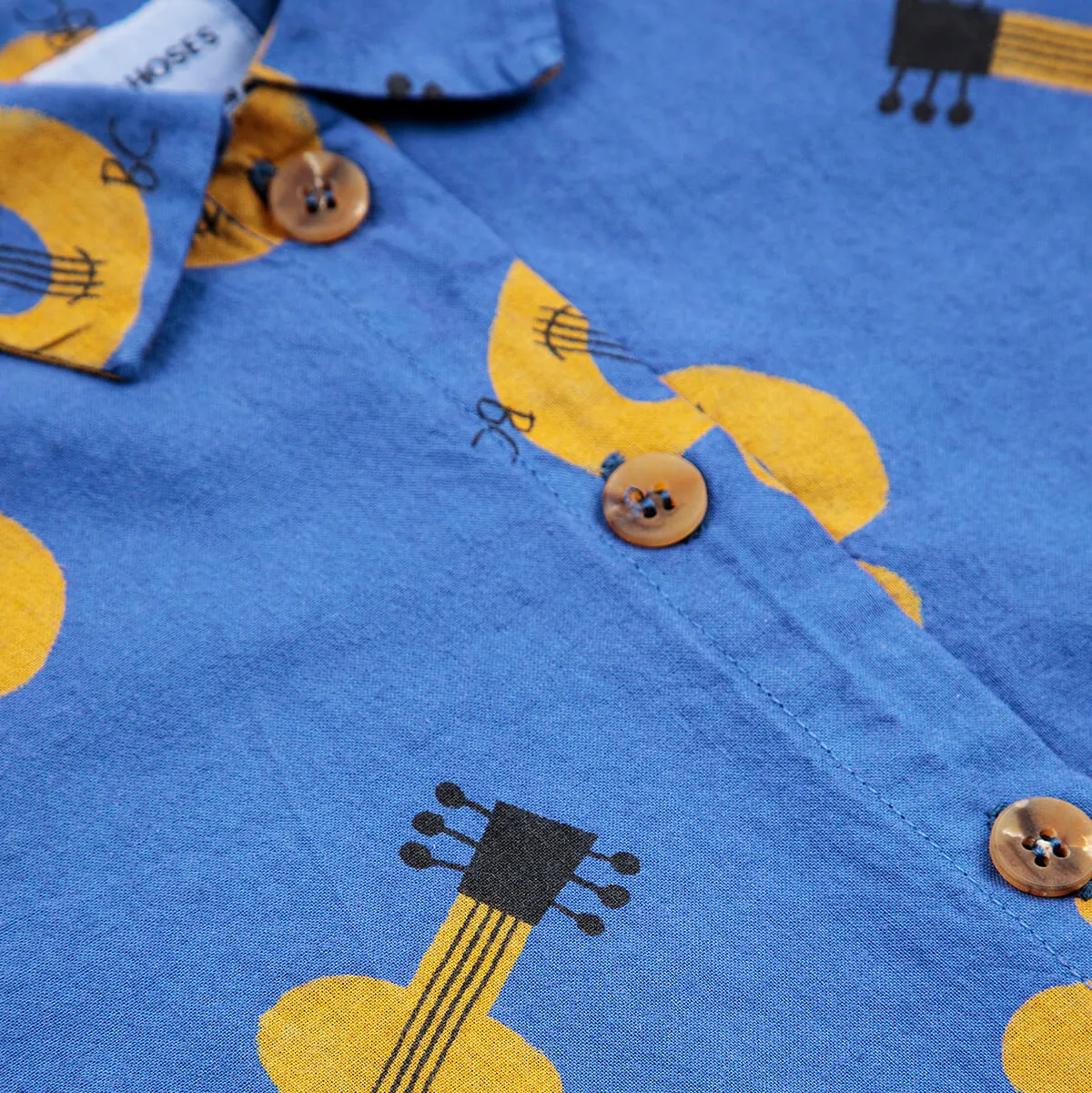 Baby Acoustic Guitar All Over Woven Shirt in Navy Blue by Bobo Choses