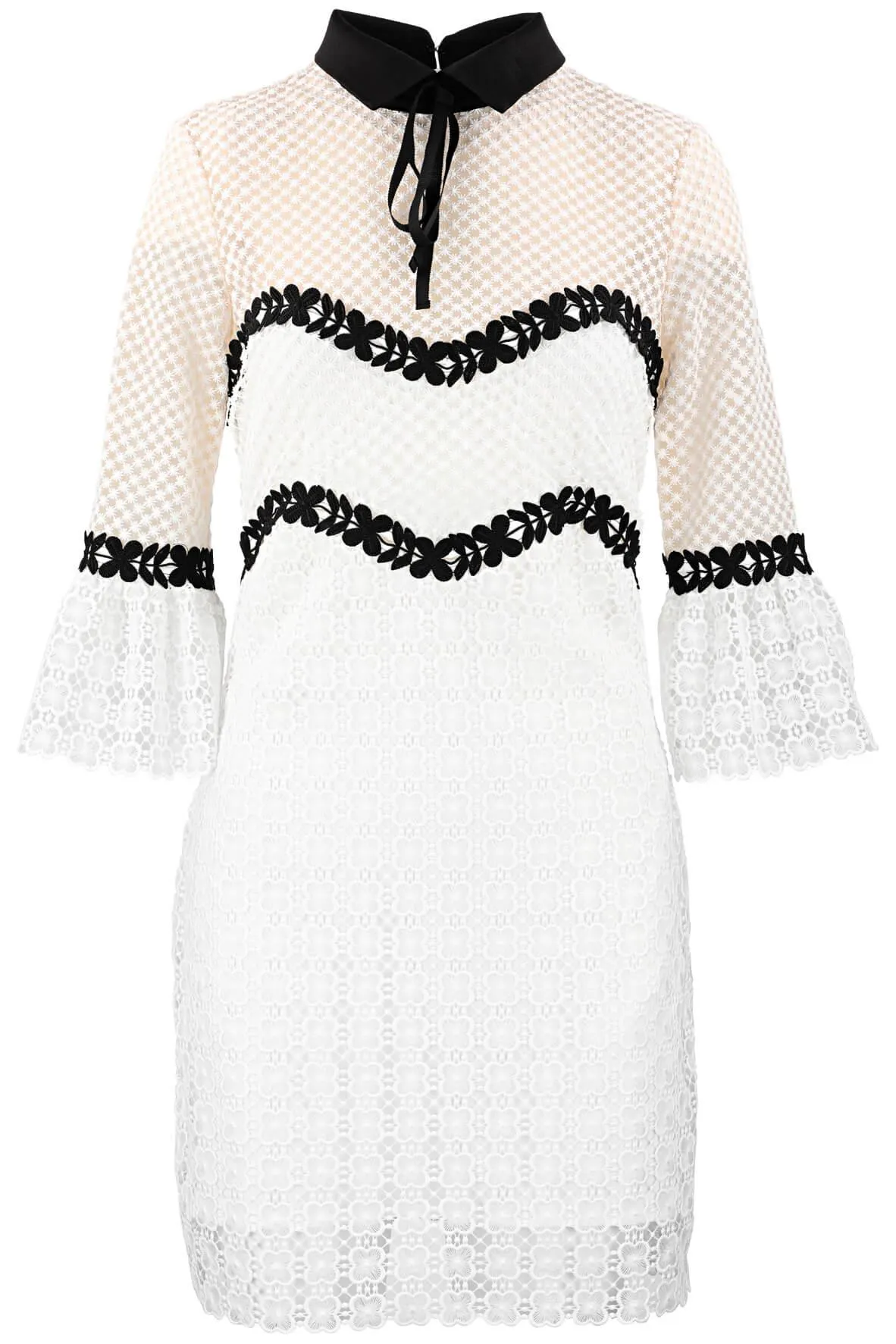 Bell-Sleeve Lace Trim Dress