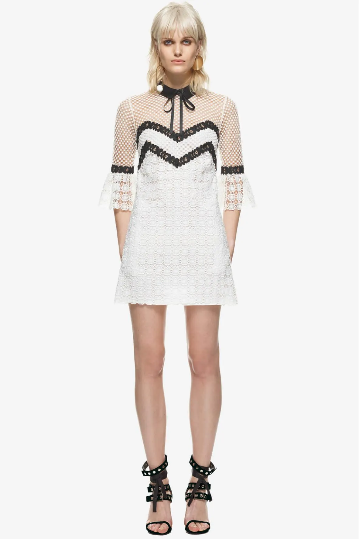 Bell-Sleeve Lace Trim Dress