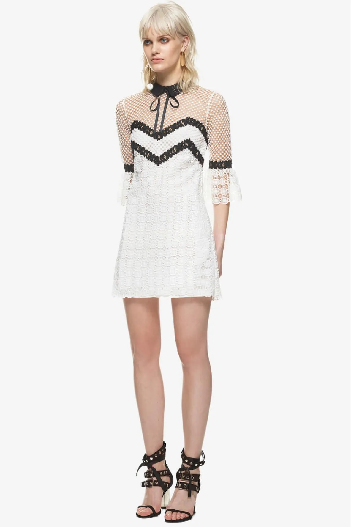 Bell-Sleeve Lace Trim Dress