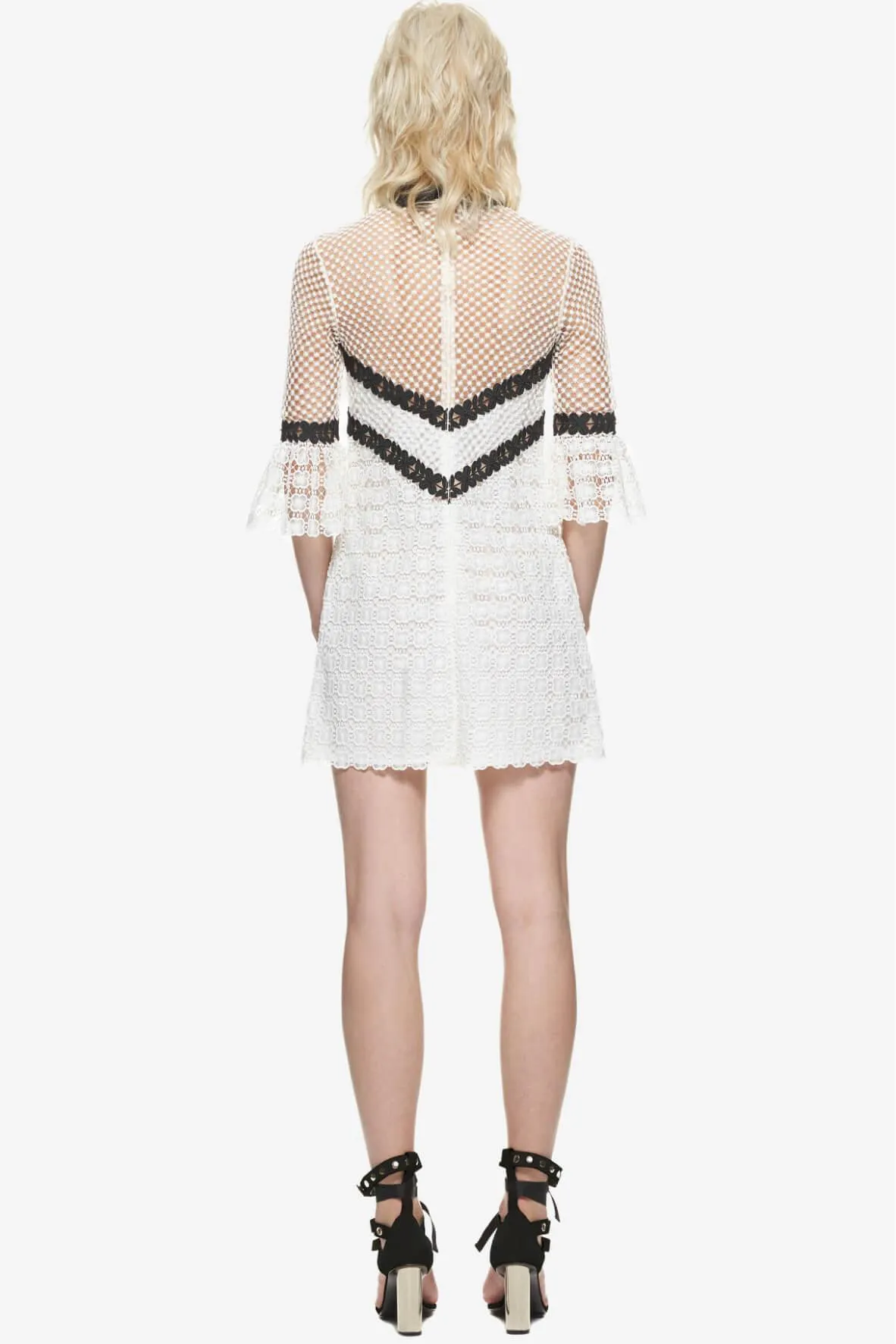 Bell-Sleeve Lace Trim Dress