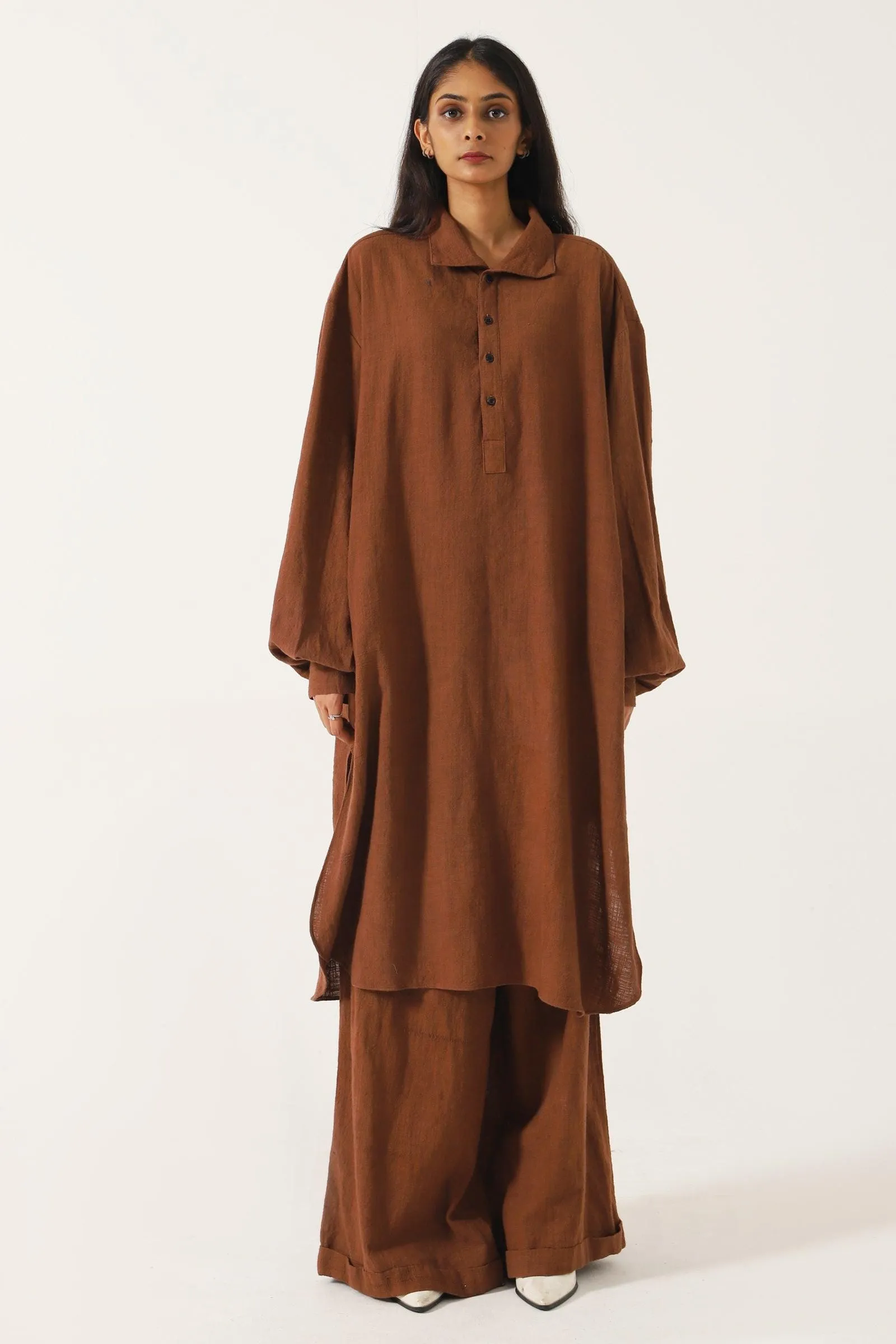 BROWN HANDWOVEN KAMEEZ (LONG SHIRT)