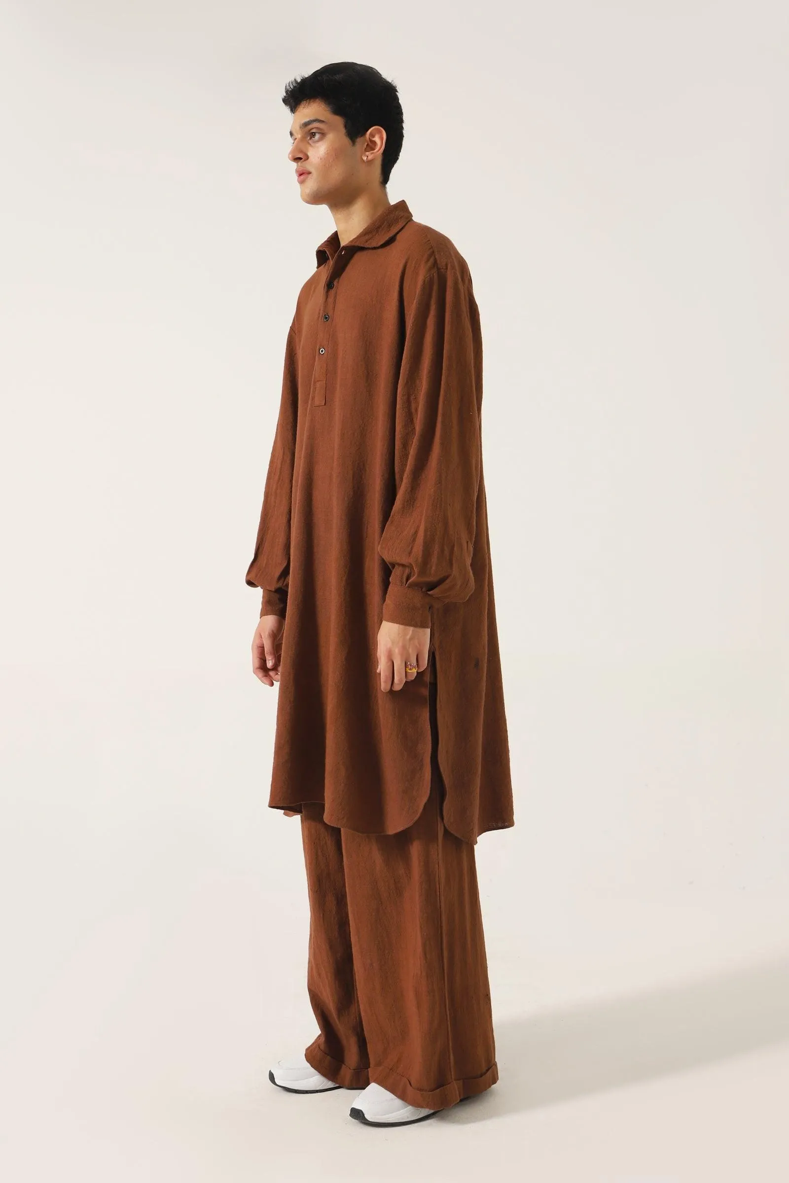 BROWN HANDWOVEN KAMEEZ (LONG SHIRT)