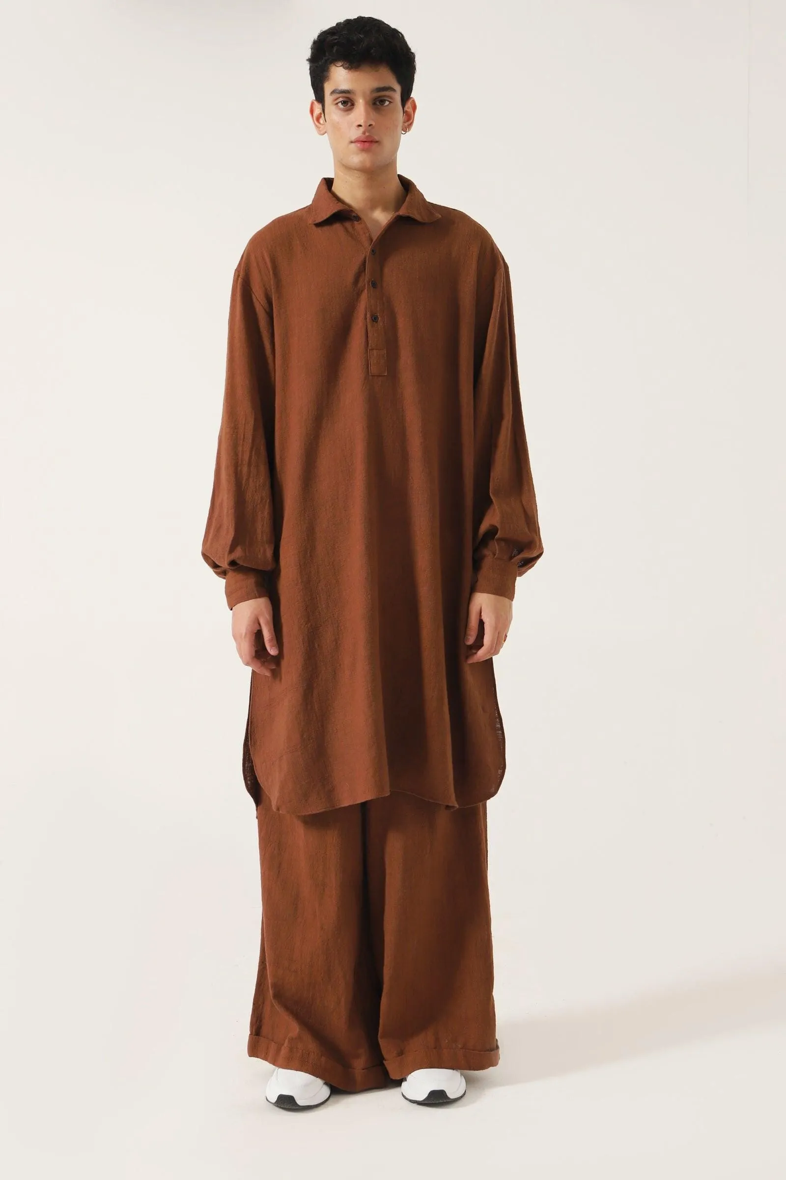 BROWN HANDWOVEN KAMEEZ (LONG SHIRT)