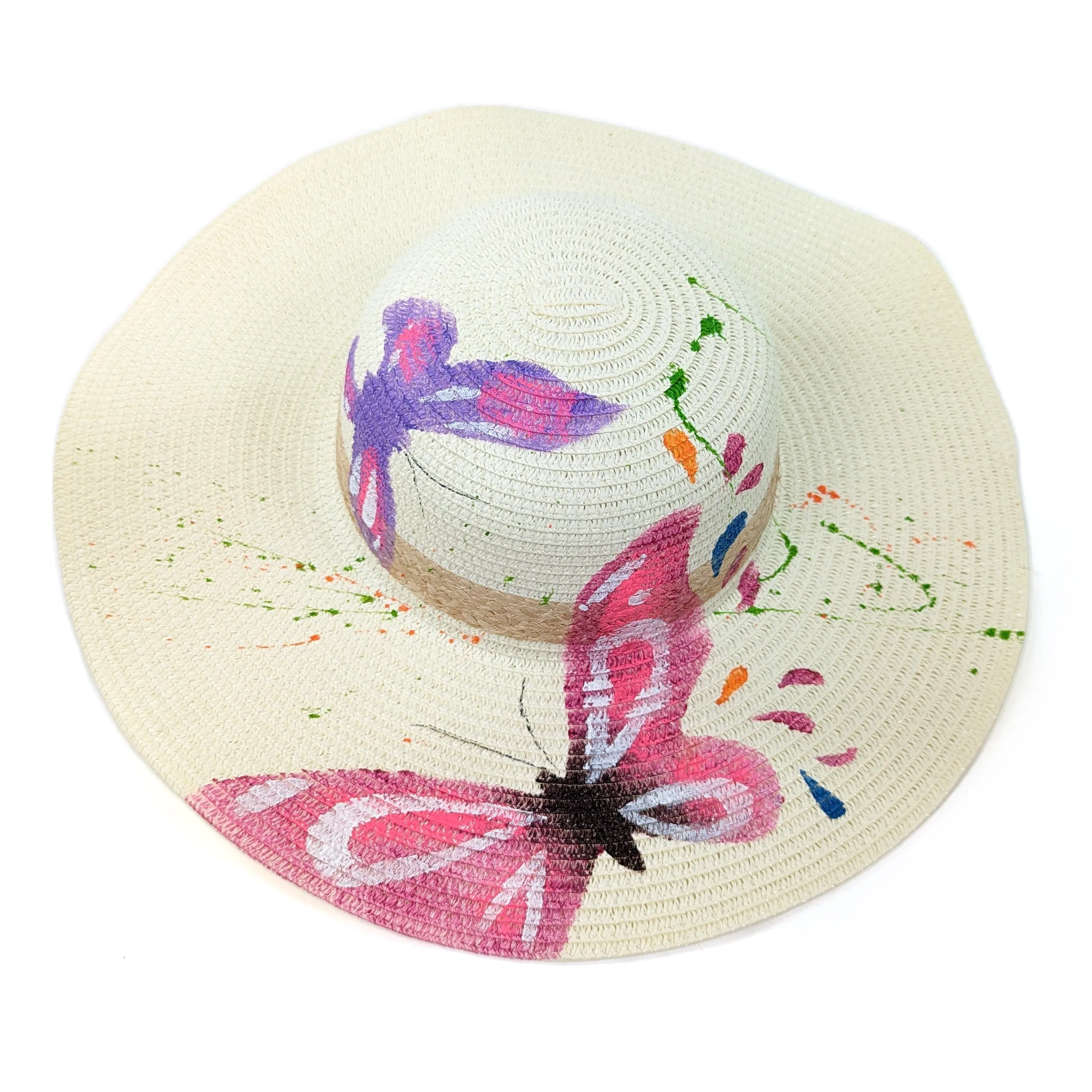 Butterfly Printed Wide Brim Foldable Woman's Sun Hat (57cm)