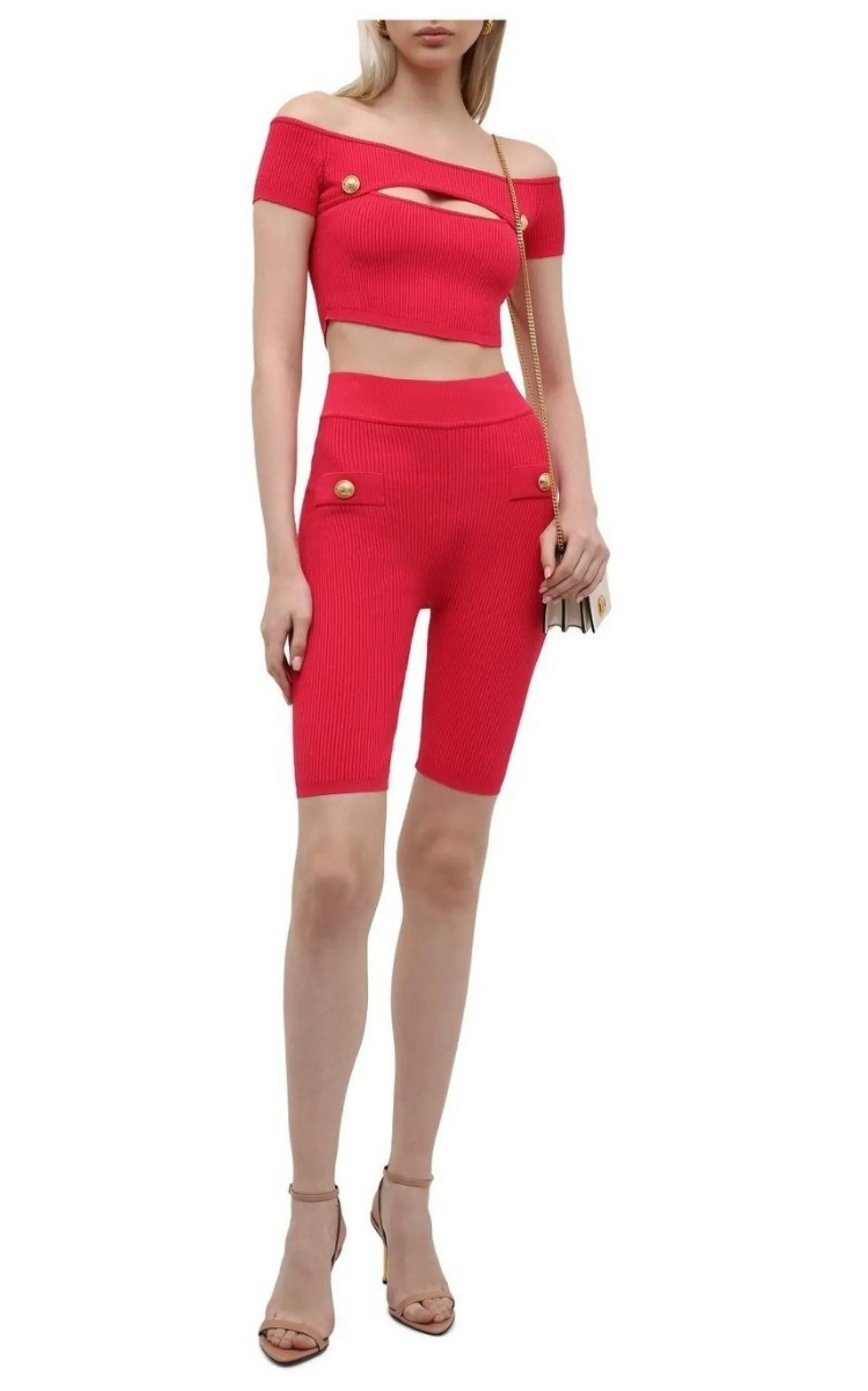 Button-embellished Ribbed Cycling Shorts