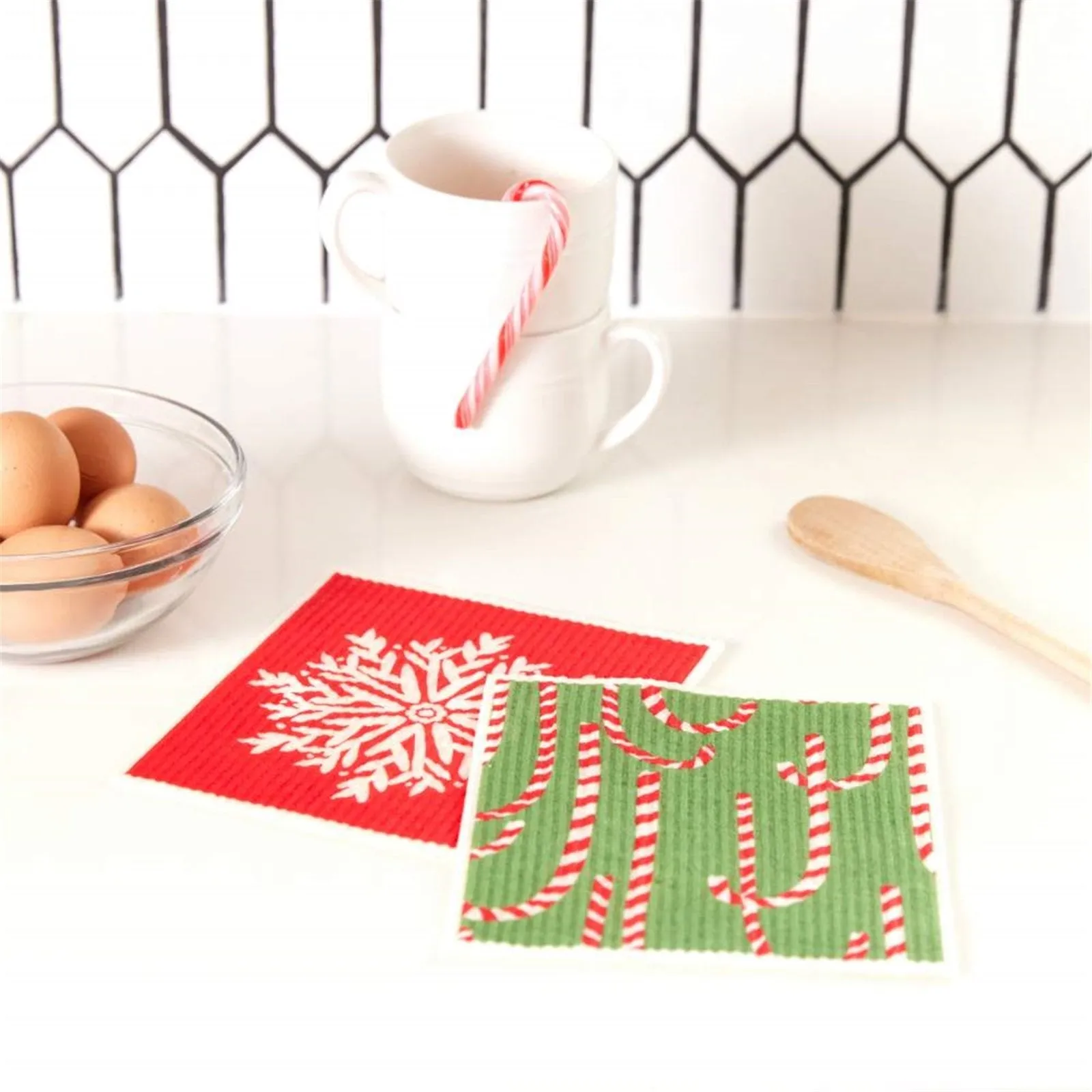Candy Canes Eco-Friendly blu Sponge Cloth- Set of 2