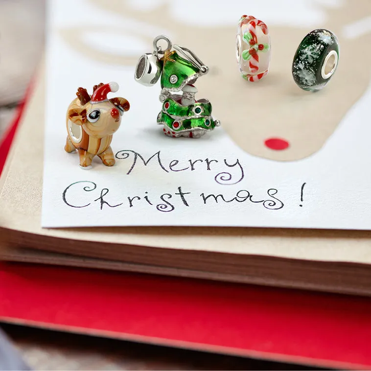Christmas Flower Santa Claus Snowman Candy Cane Murano Glass Bead