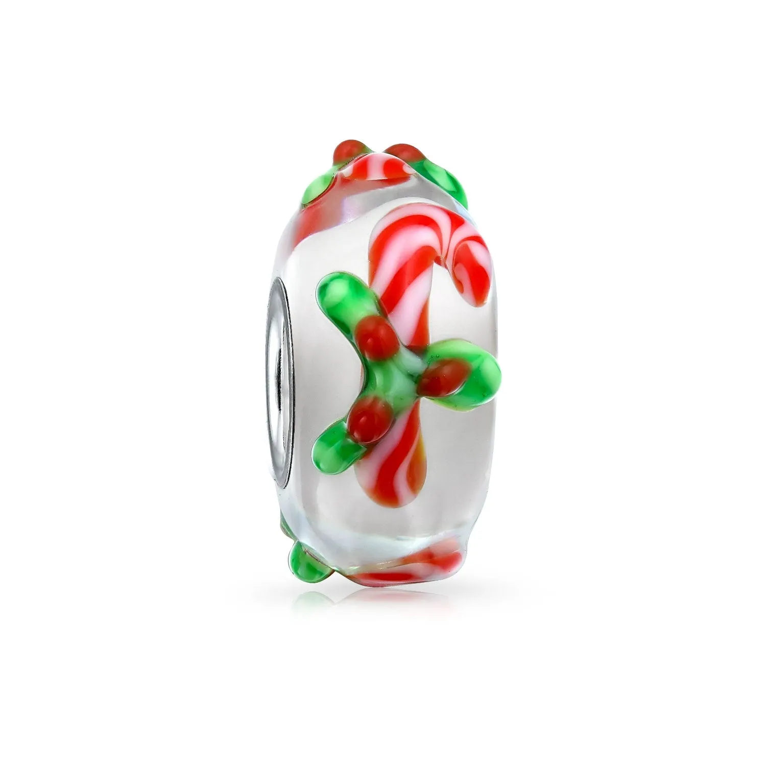 Christmas Flower Santa Claus Snowman Candy Cane Murano Glass Bead