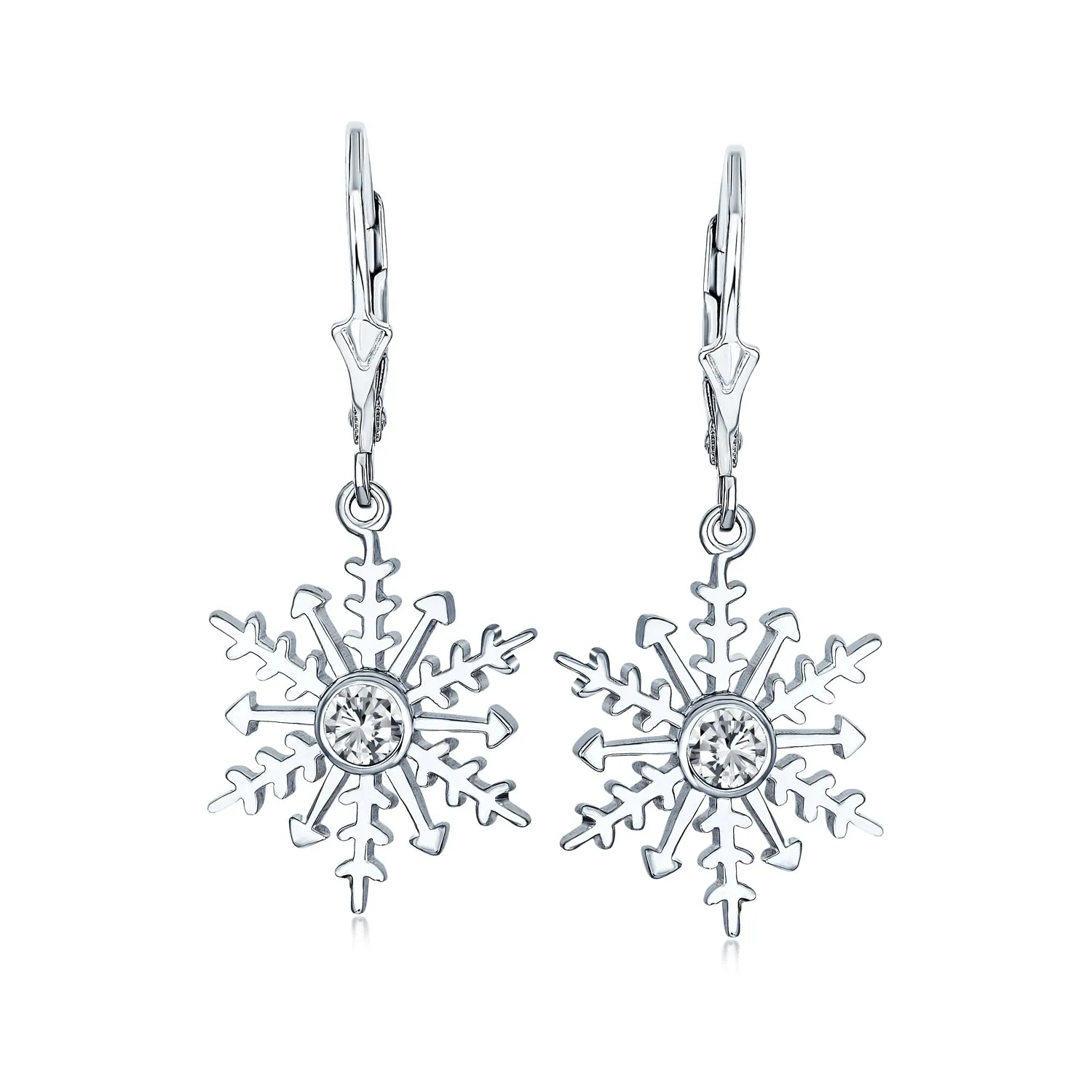 Christmas Snowflake Drop Leverback Earrings Pendant Necklace 925 Sterling Silver