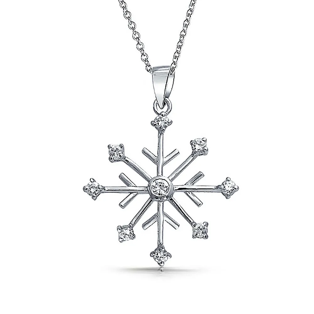 Christmas Snowflake Drop Leverback Earrings Pendant Necklace 925 Sterling Silver
