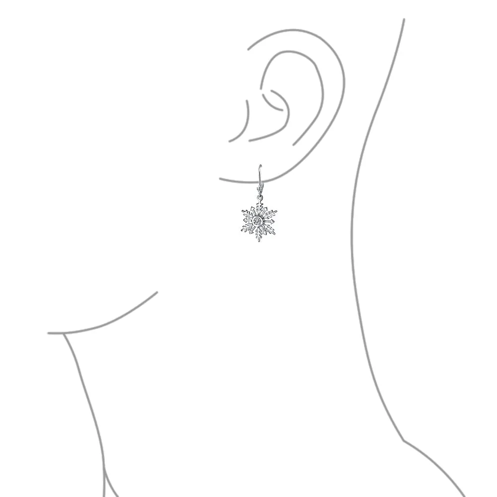 Christmas Snowflake Drop Leverback Earrings Pendant Necklace 925 Sterling Silver