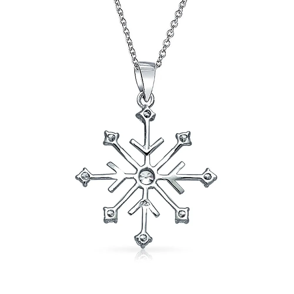 Christmas Snowflake Drop Leverback Earrings Pendant Necklace 925 Sterling Silver