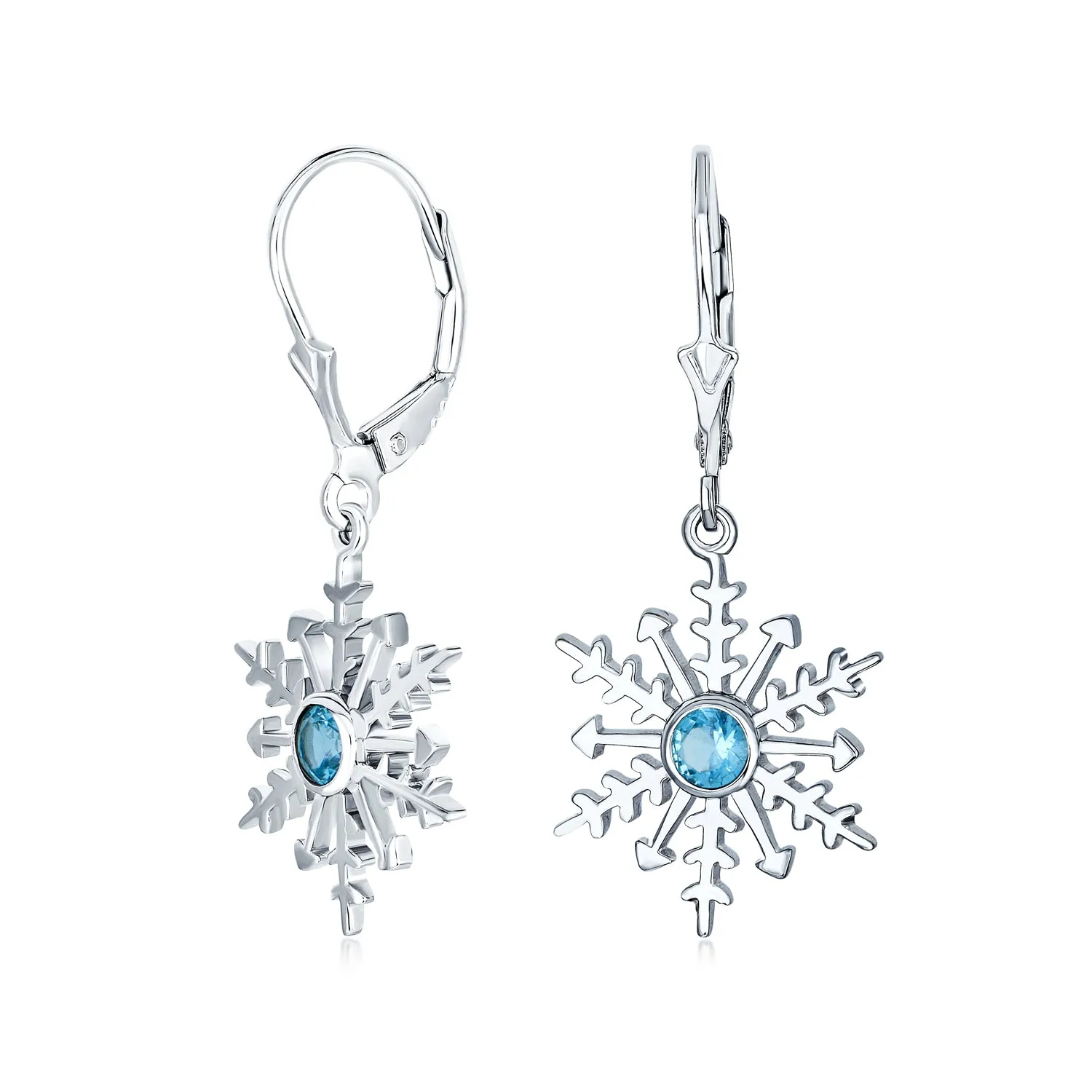 Christmas Snowflake Drop Leverback Earrings Pendant Necklace 925 Sterling Silver