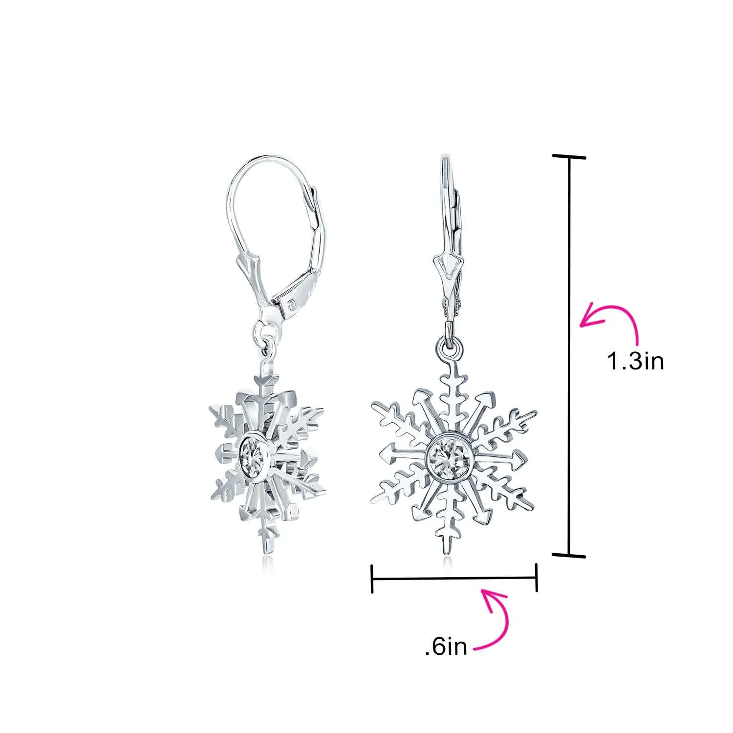 Christmas Snowflake Drop Leverback Earrings Pendant Necklace 925 Sterling Silver
