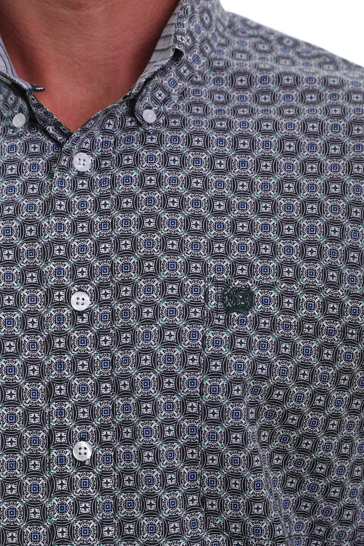 Cinch Men's Long Sleeve Blue & Black Print Shirt