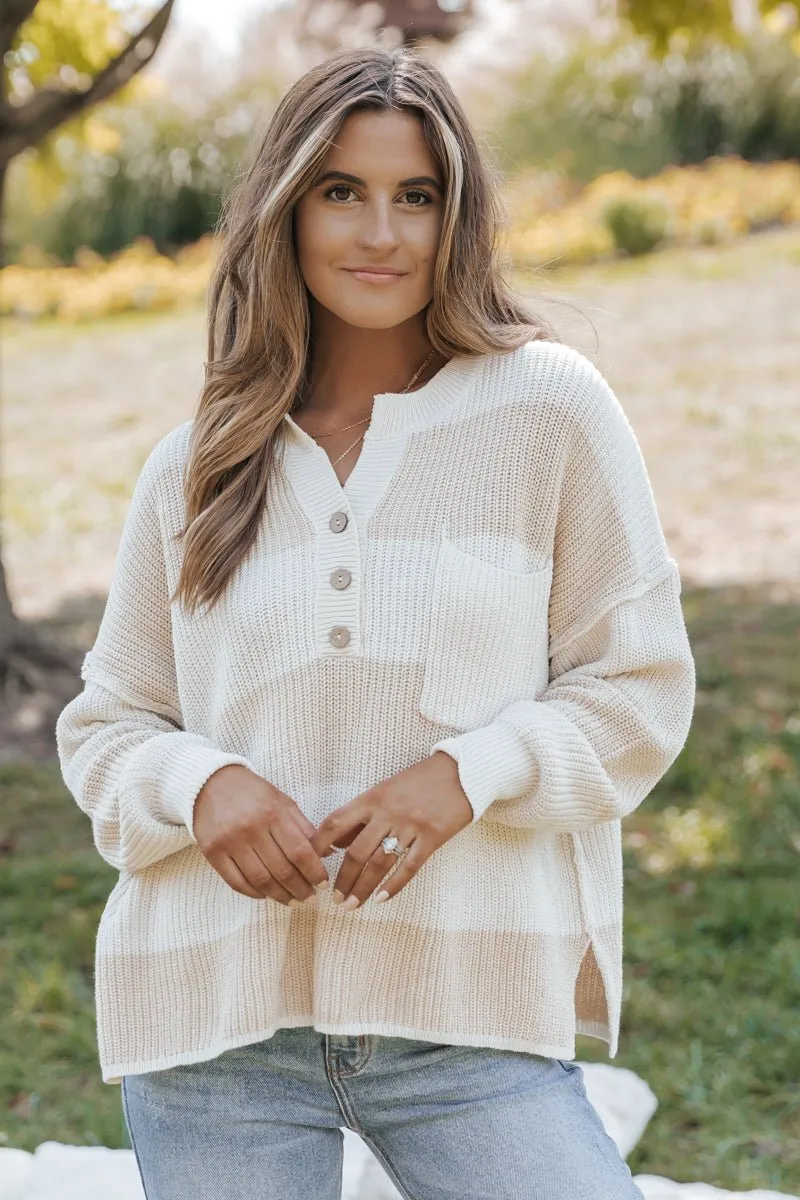 Cream Combo Striped Sweater
