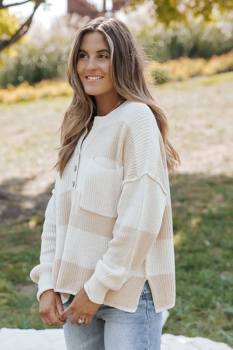 Cream Combo Striped Sweater