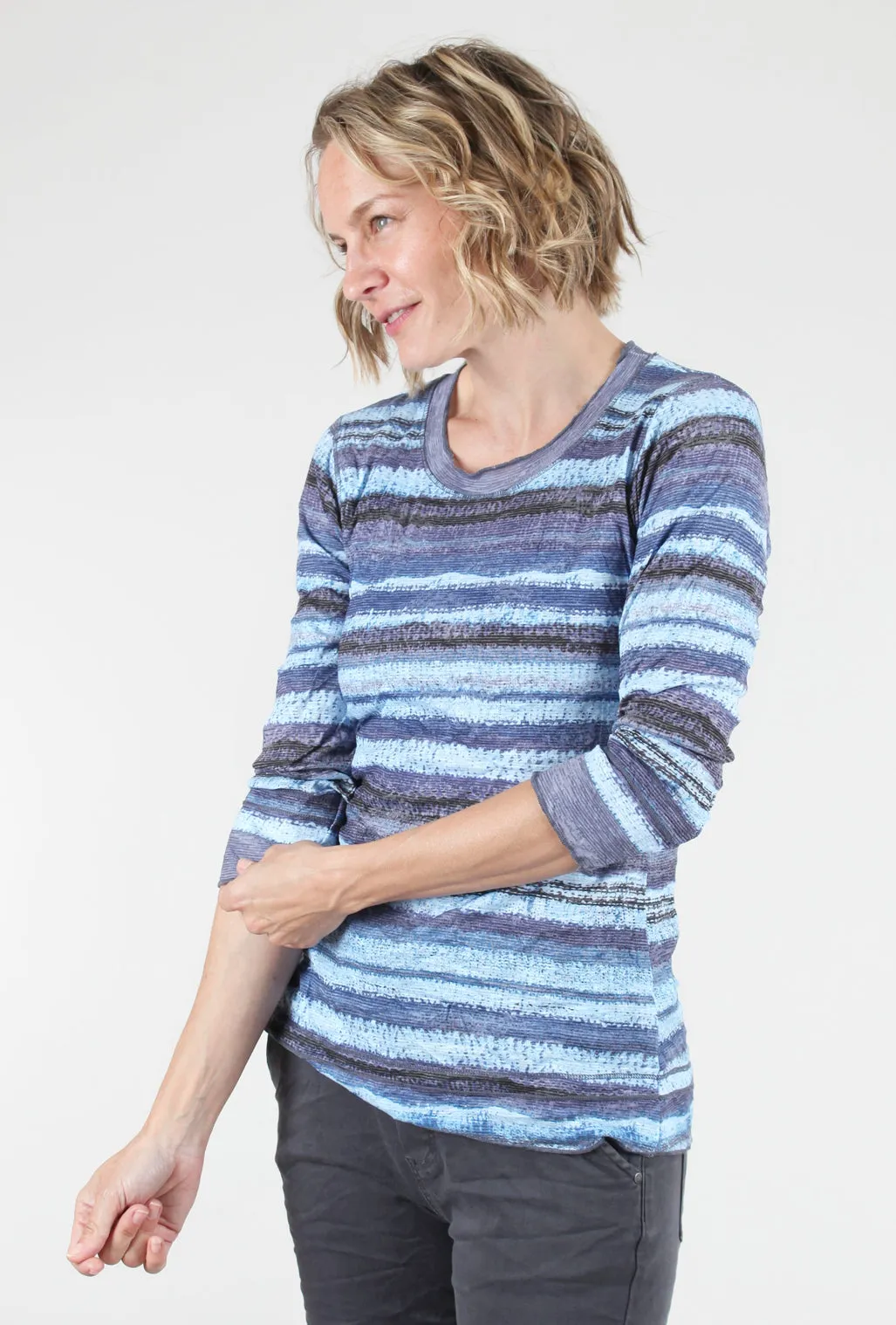 Crushed Stripe Crew Top, Frost Blue