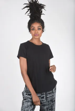 Curved Hem Crew Tee, Black