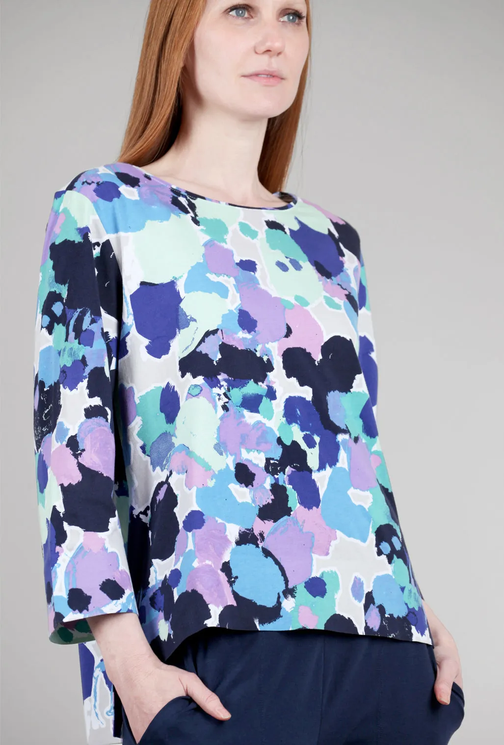 Deep-Hem Print Tee, Lagoon Mix