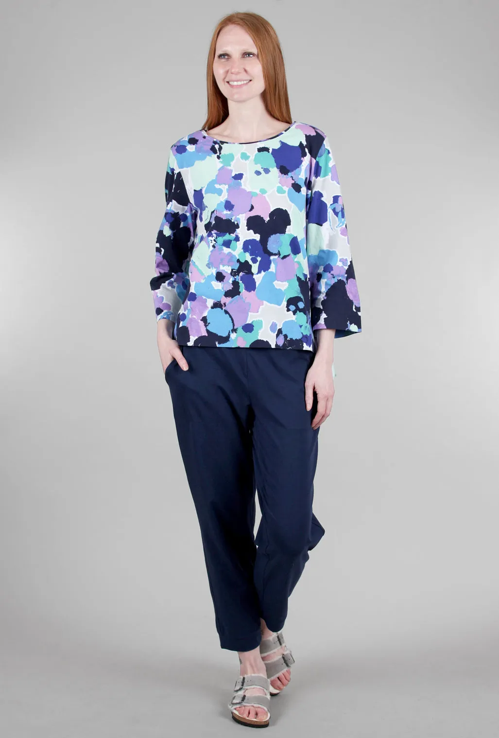 Deep-Hem Print Tee, Lagoon Mix