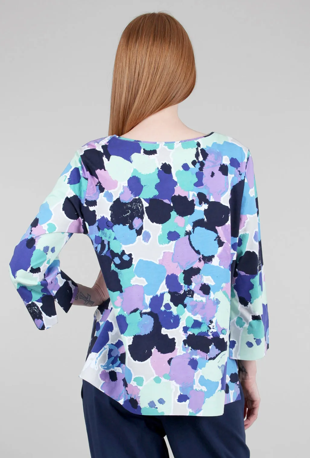 Deep-Hem Print Tee, Lagoon Mix