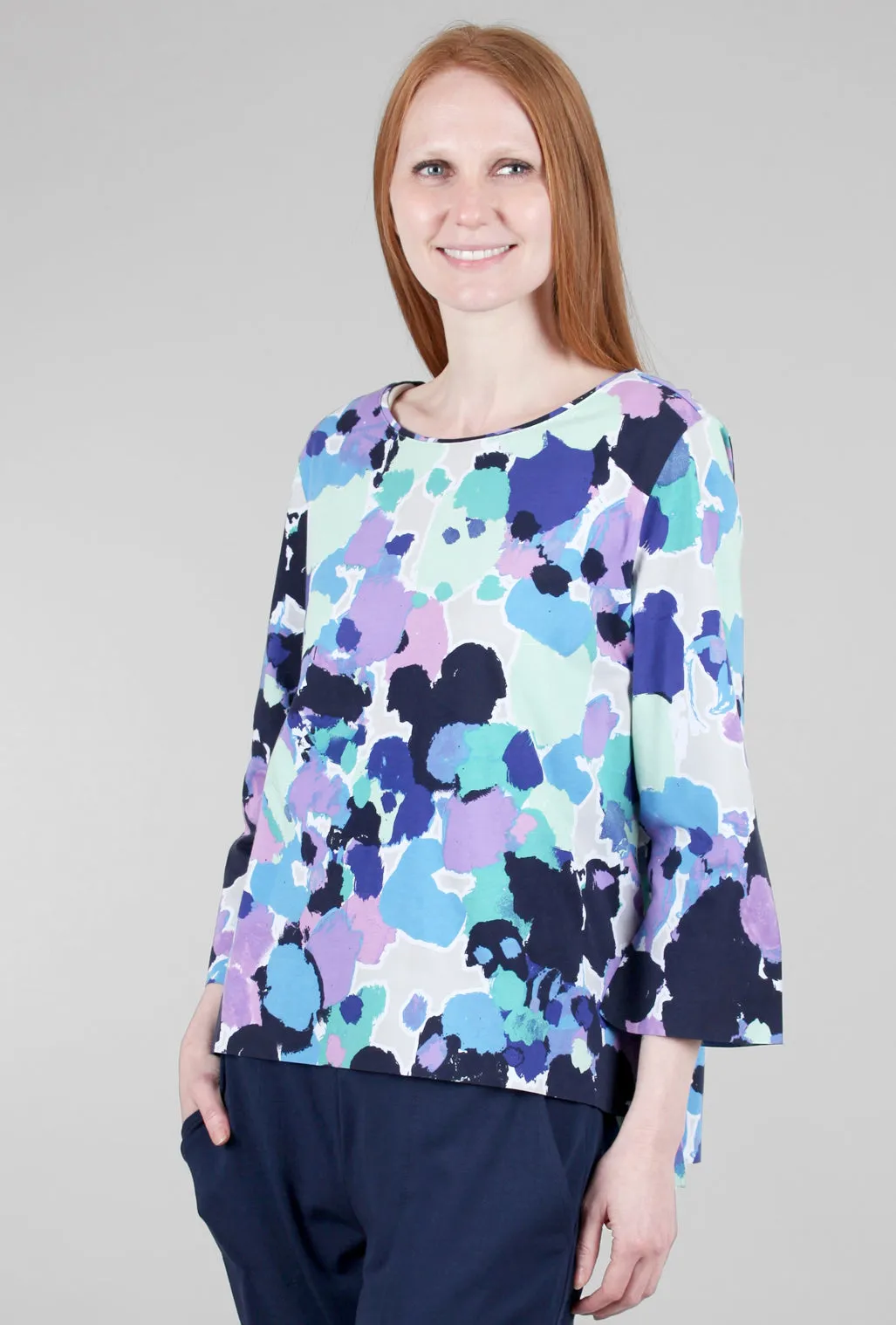 Deep-Hem Print Tee, Lagoon Mix