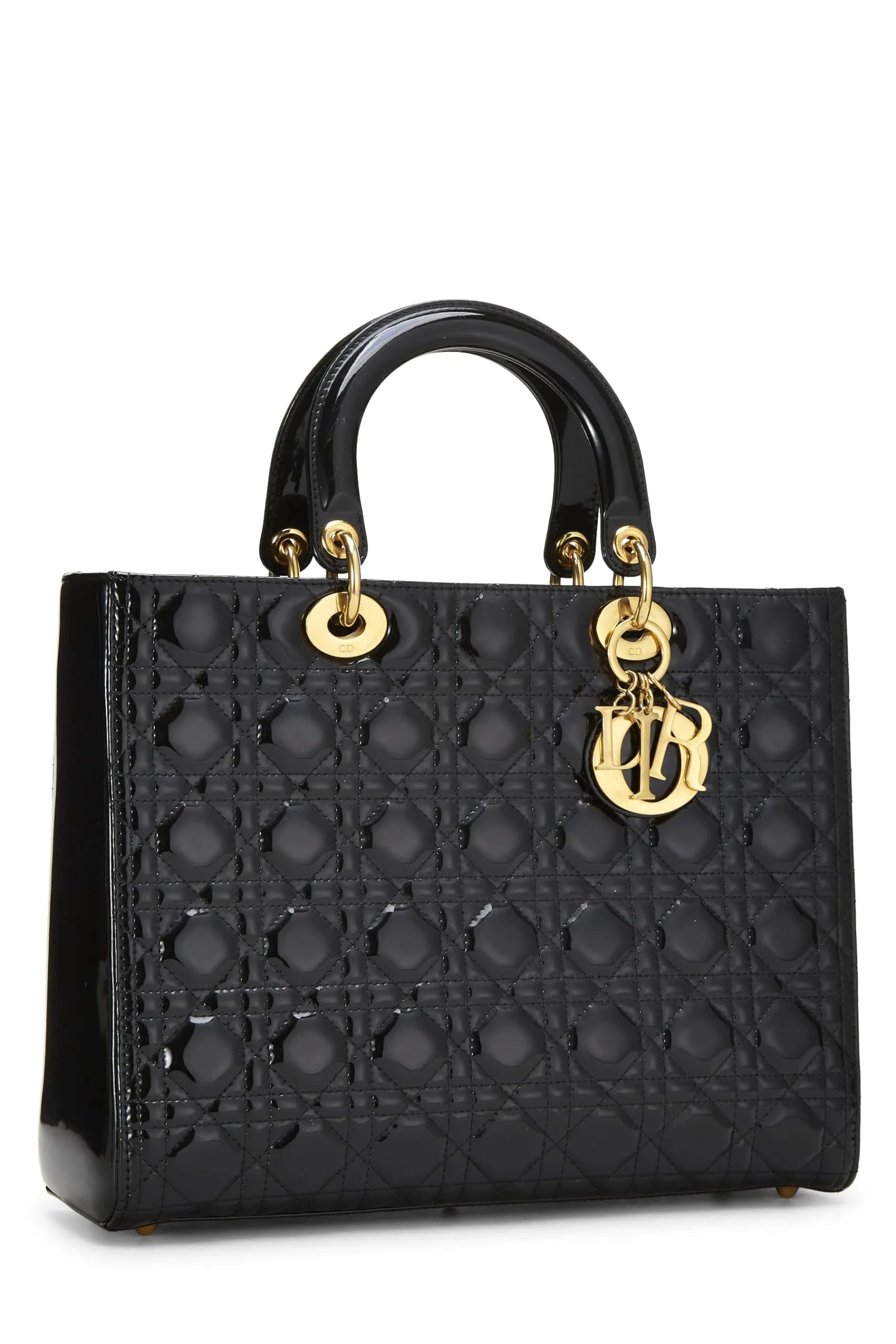Dior,  Black Cannage Patent Leather Lady Dior Large, Black