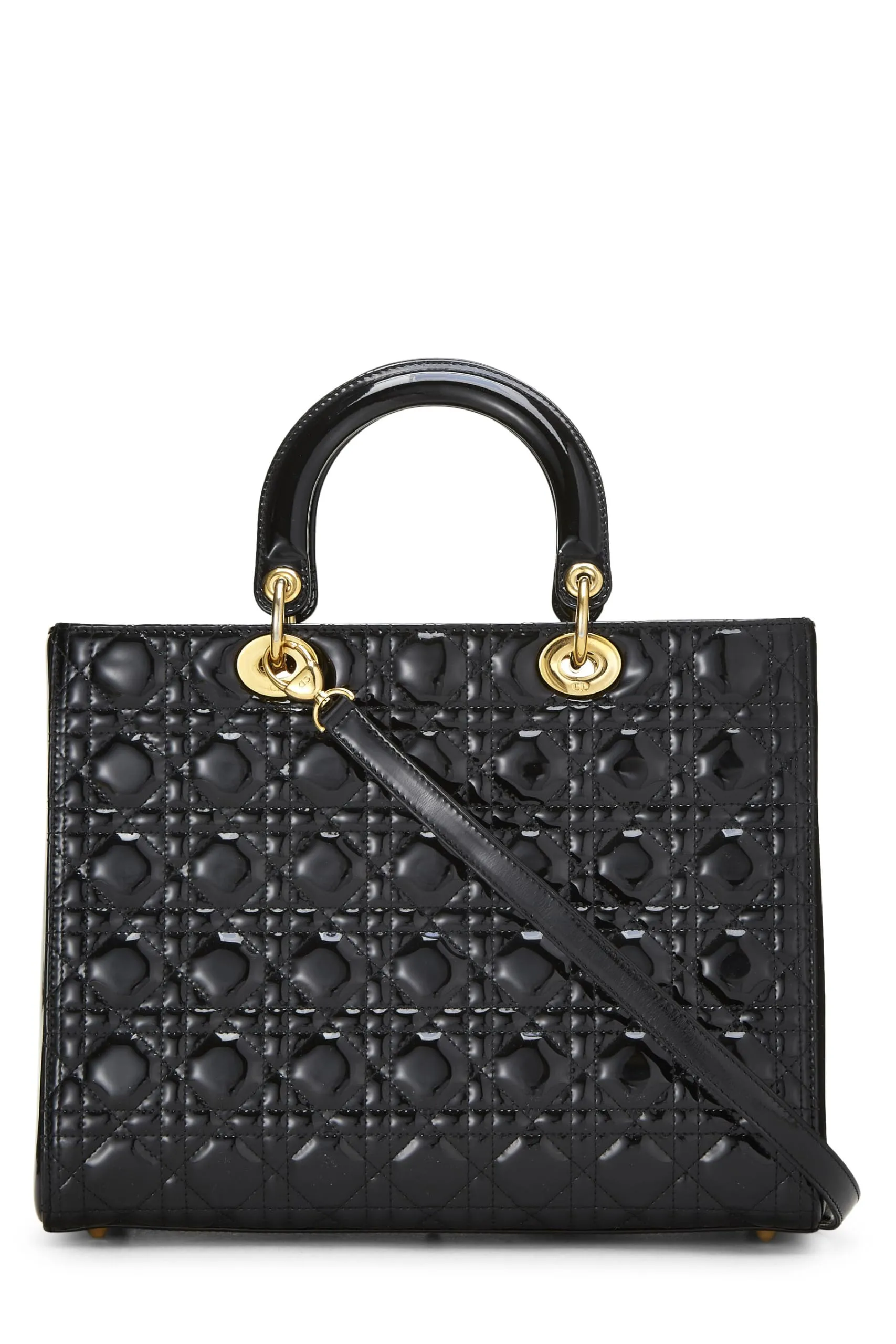 Dior,  Black Cannage Patent Leather Lady Dior Large, Black