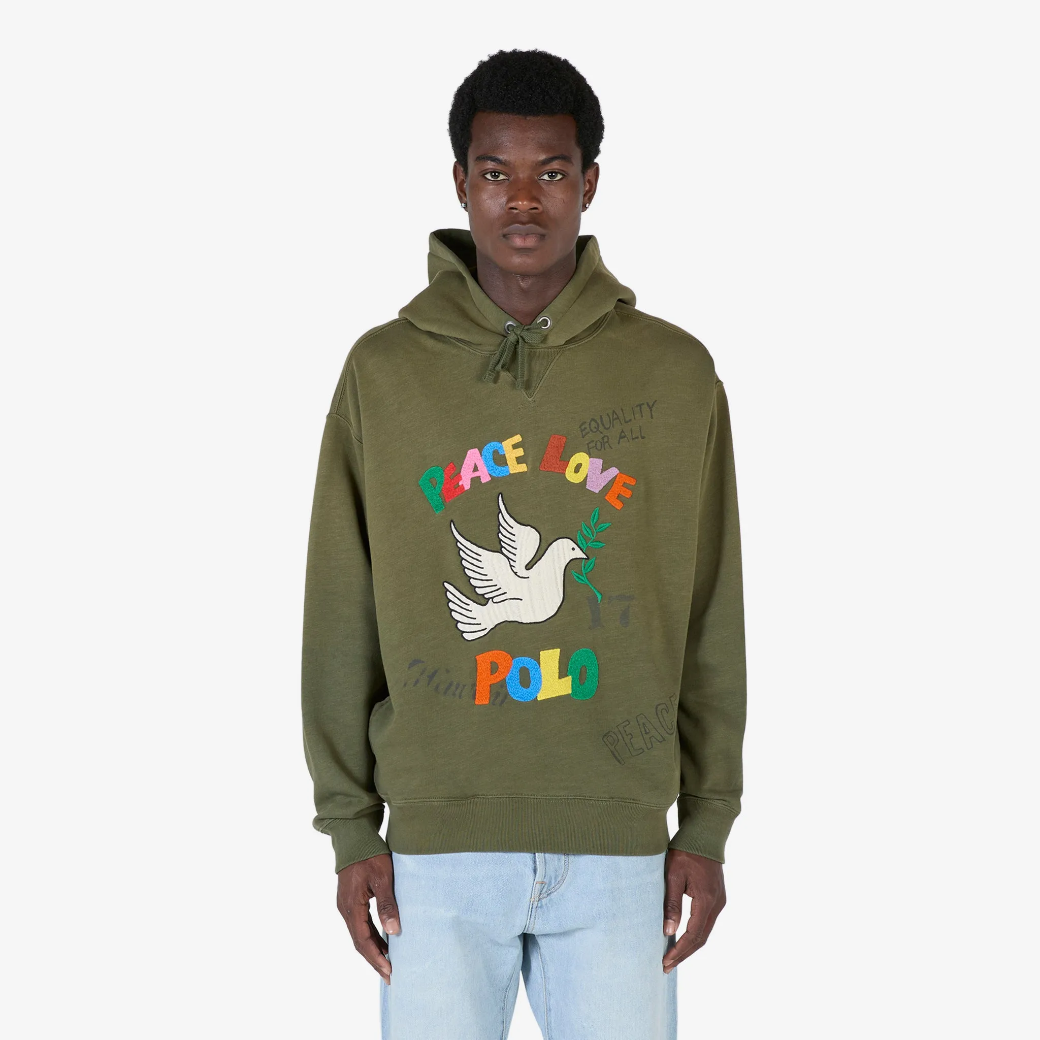 Embroidered Graphic Fleece Hoodie Dark Sage