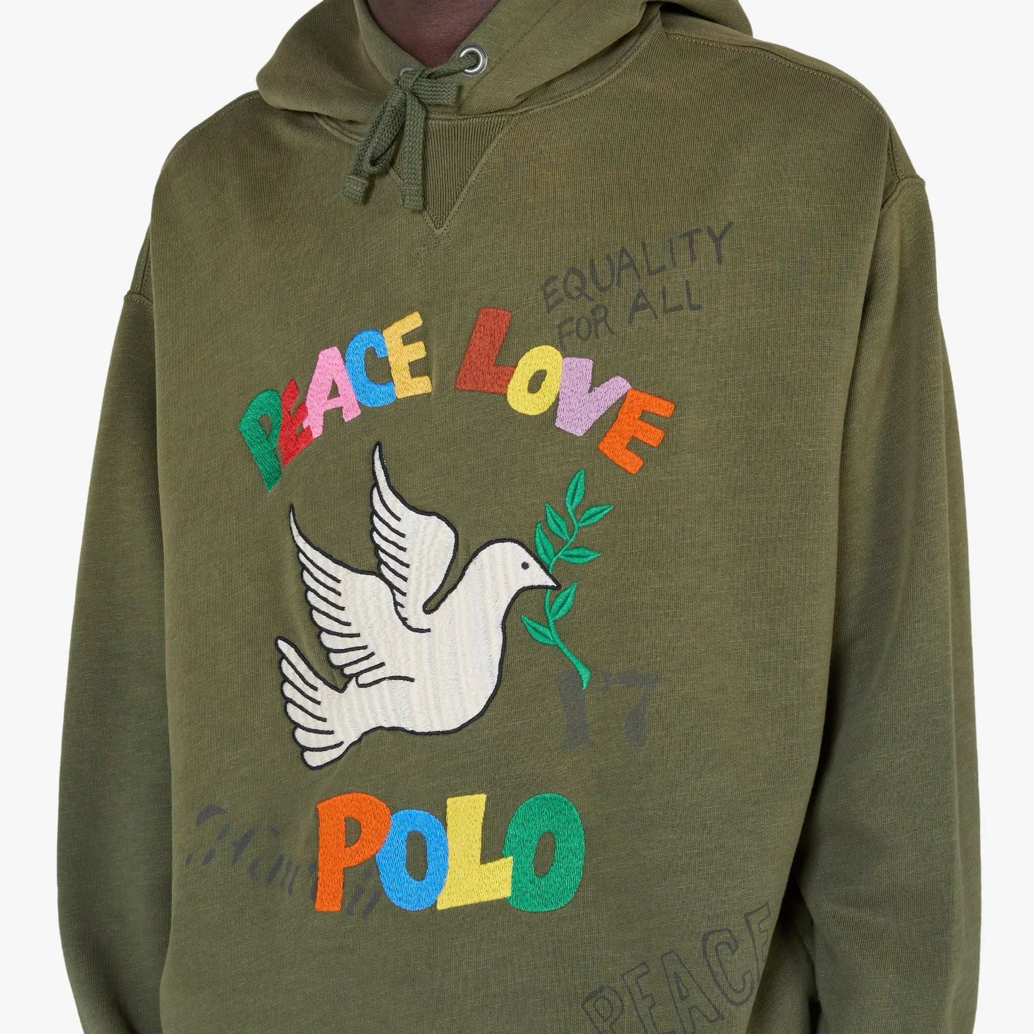 Embroidered Graphic Fleece Hoodie Dark Sage