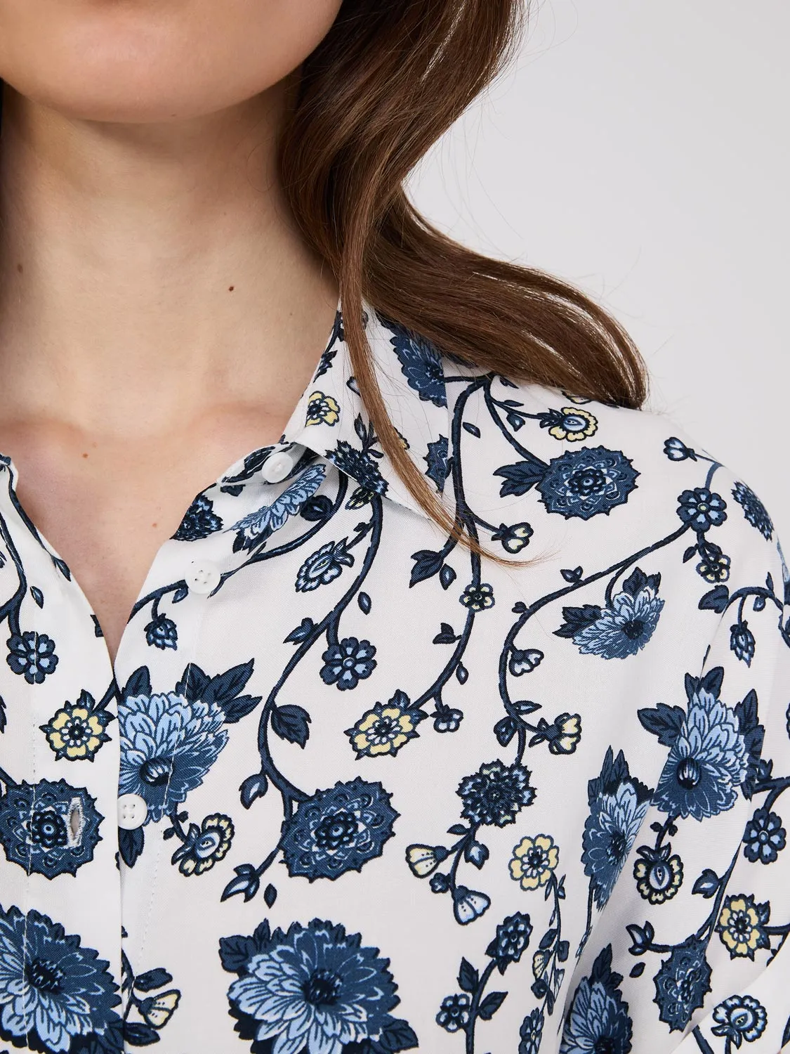 Floral Print Button-Front Bowling Shirt