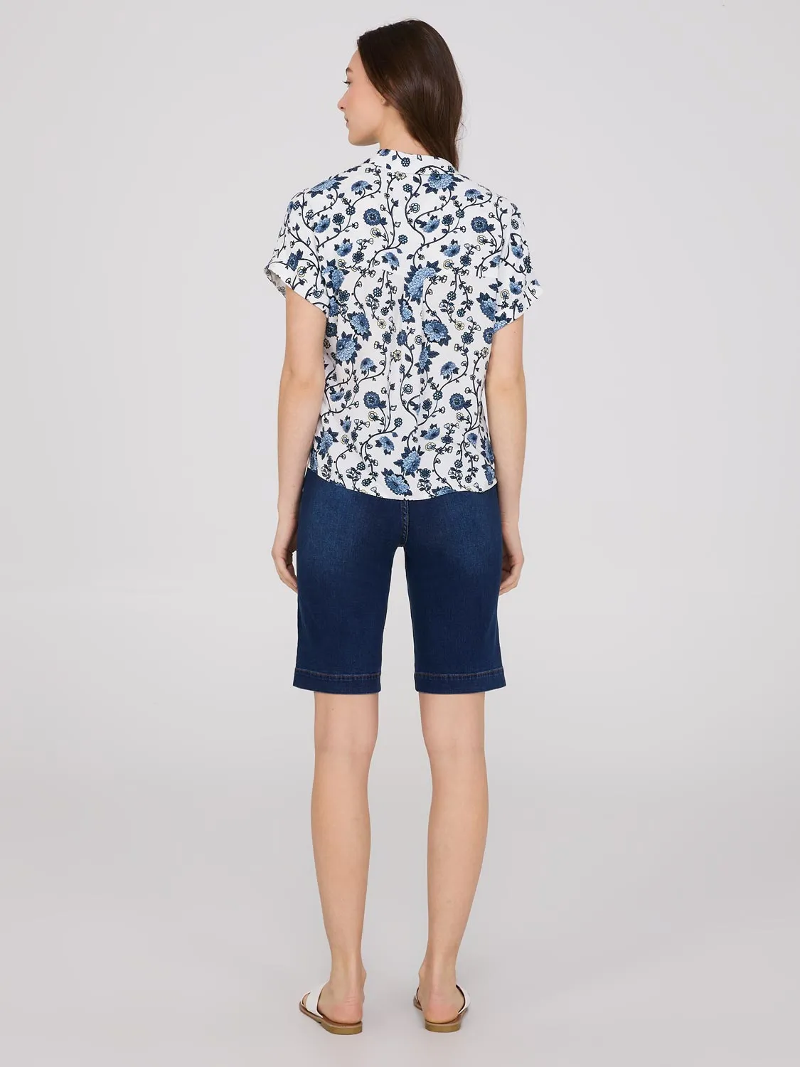 Floral Print Button-Front Bowling Shirt