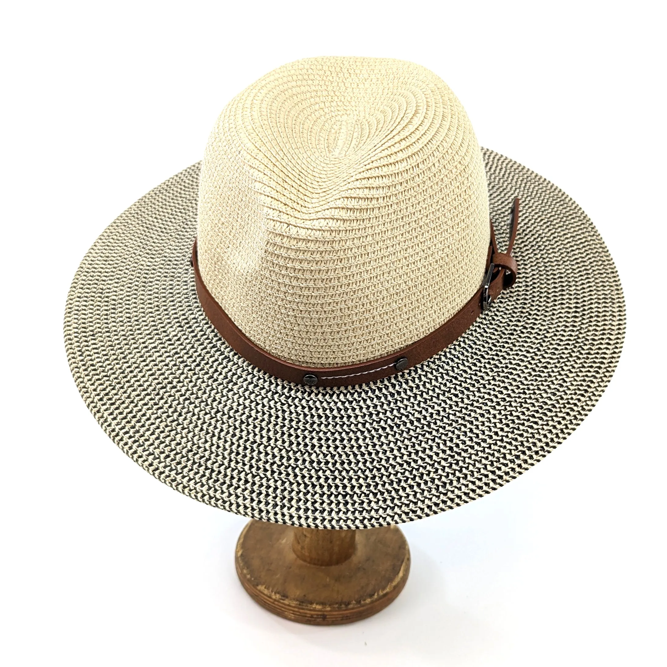 Folding Panama Style Travel Sun Hat - Mottled/Natural with Belt (59cm)
