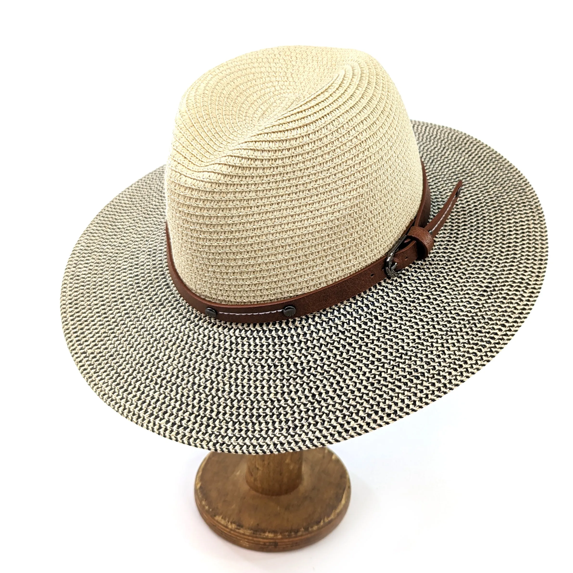 Folding Panama Style Travel Sun Hat - Mottled/Natural with Belt (59cm)