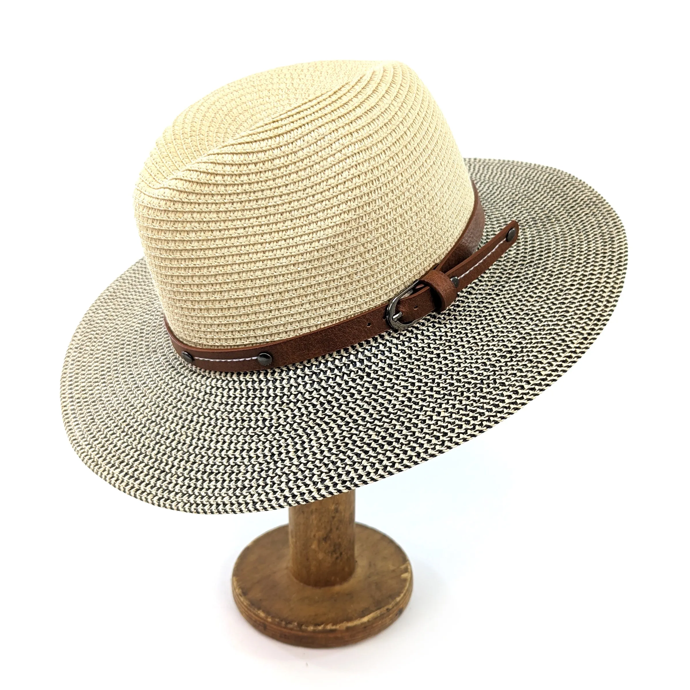 Folding Panama Style Travel Sun Hat - Mottled/Natural with Belt (59cm)