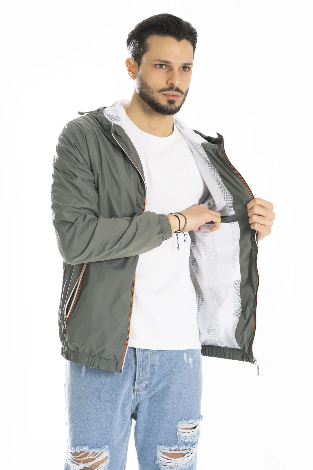 Giubbotto Giacca A Vento Uomo Con Cappuccio Art. Gb157