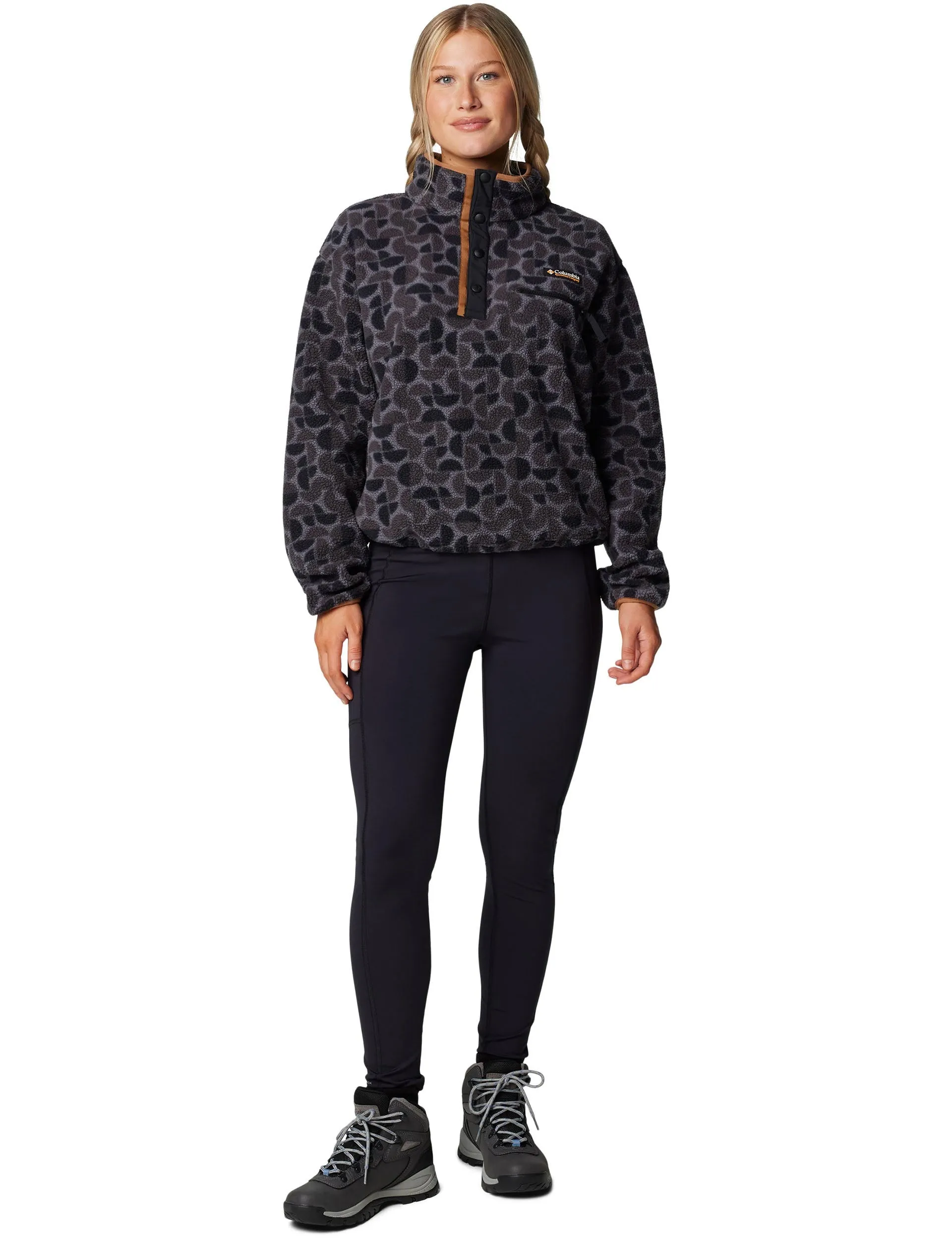 Helvetia II Cropped Sherpa Half Snap Printed Fleece - Black Retroscape