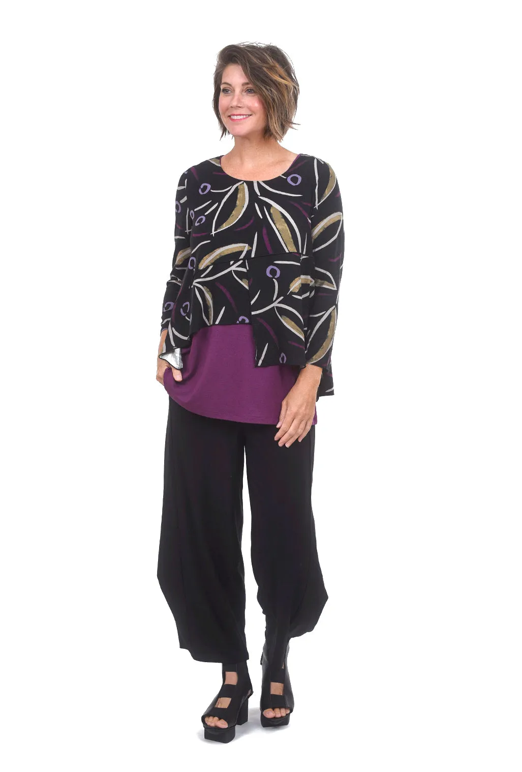 Knit Print Asym Top, Black Picasso Print
