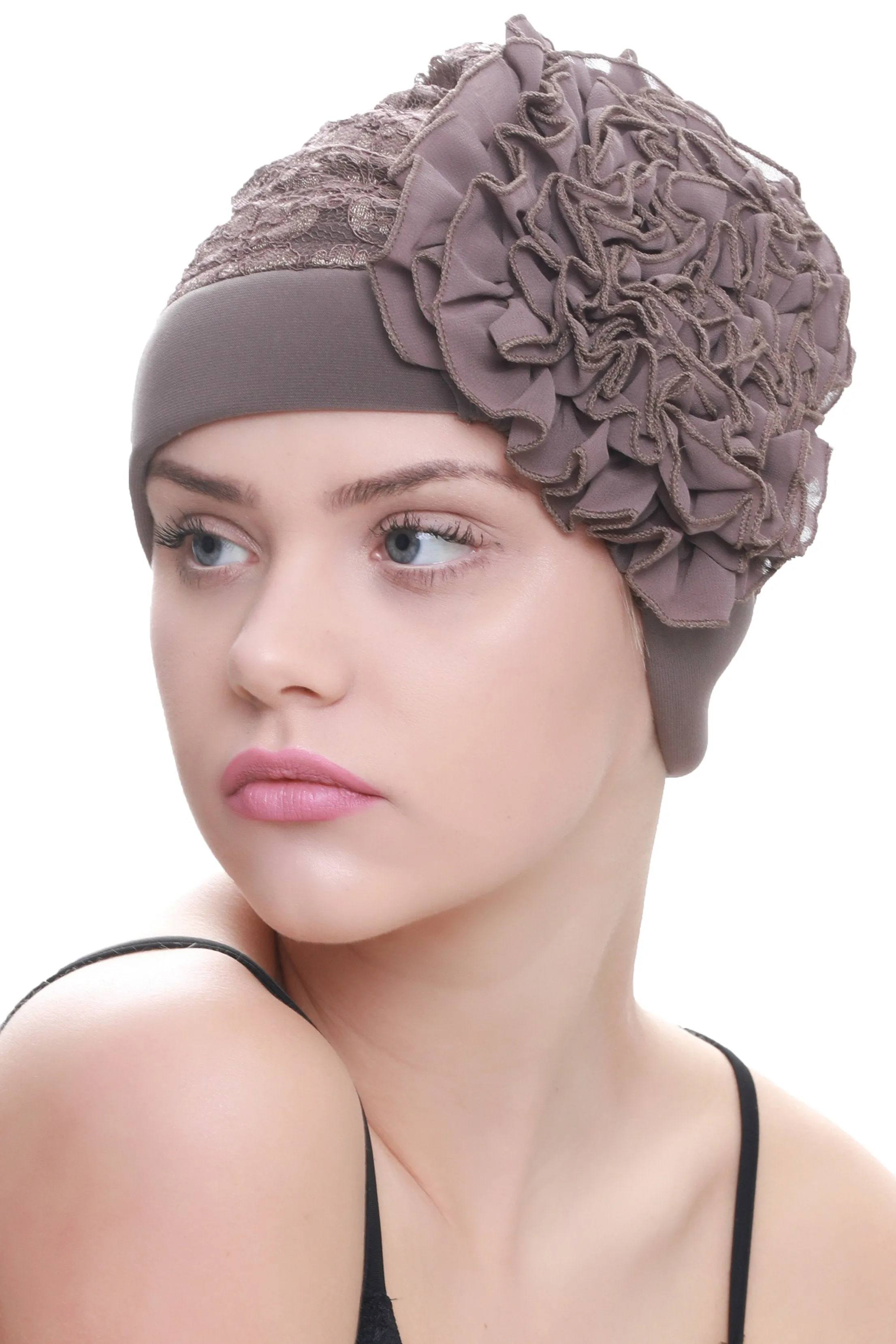 Lace Headwear with Ruffle Flower