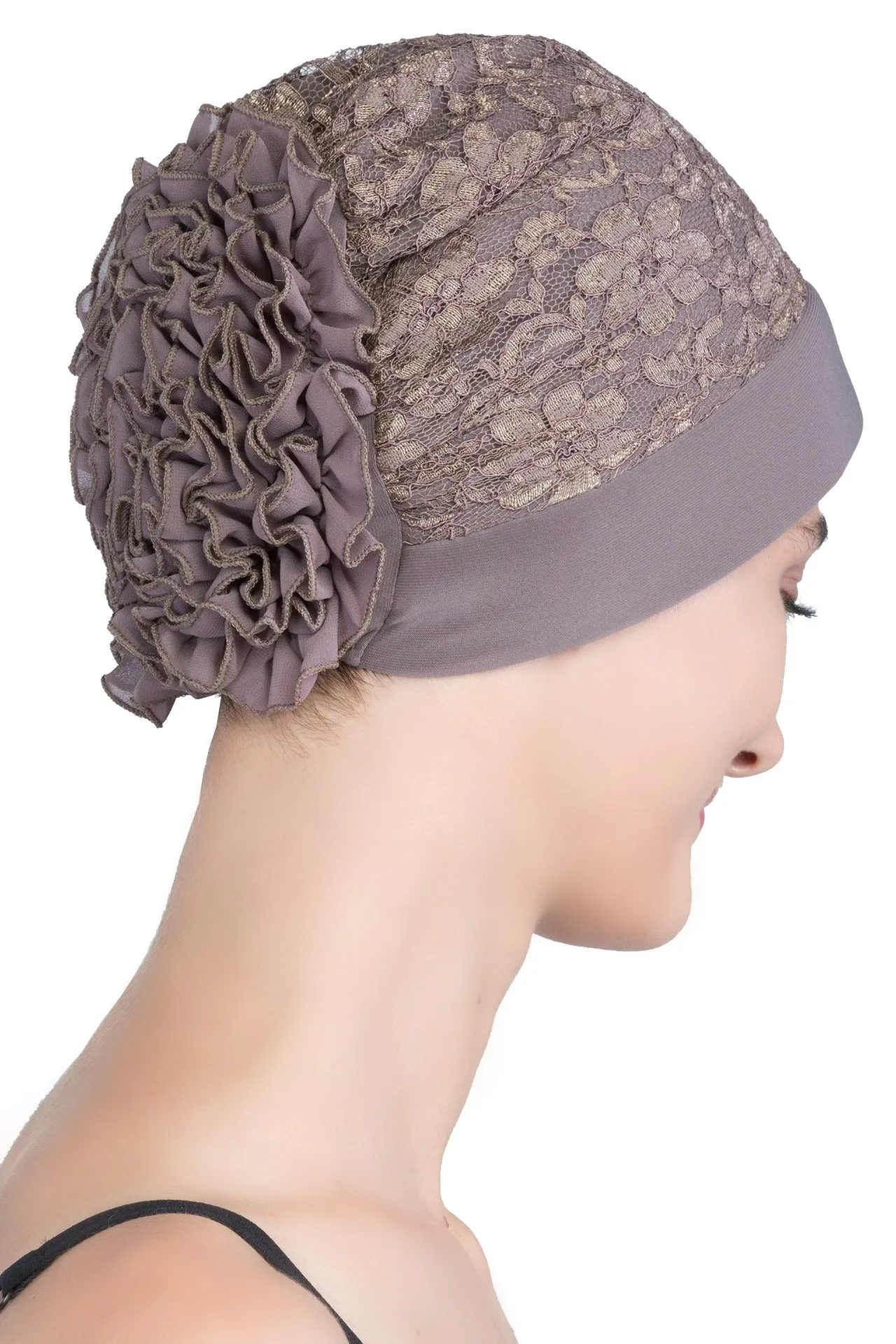Lace Headwear with Ruffle Flower