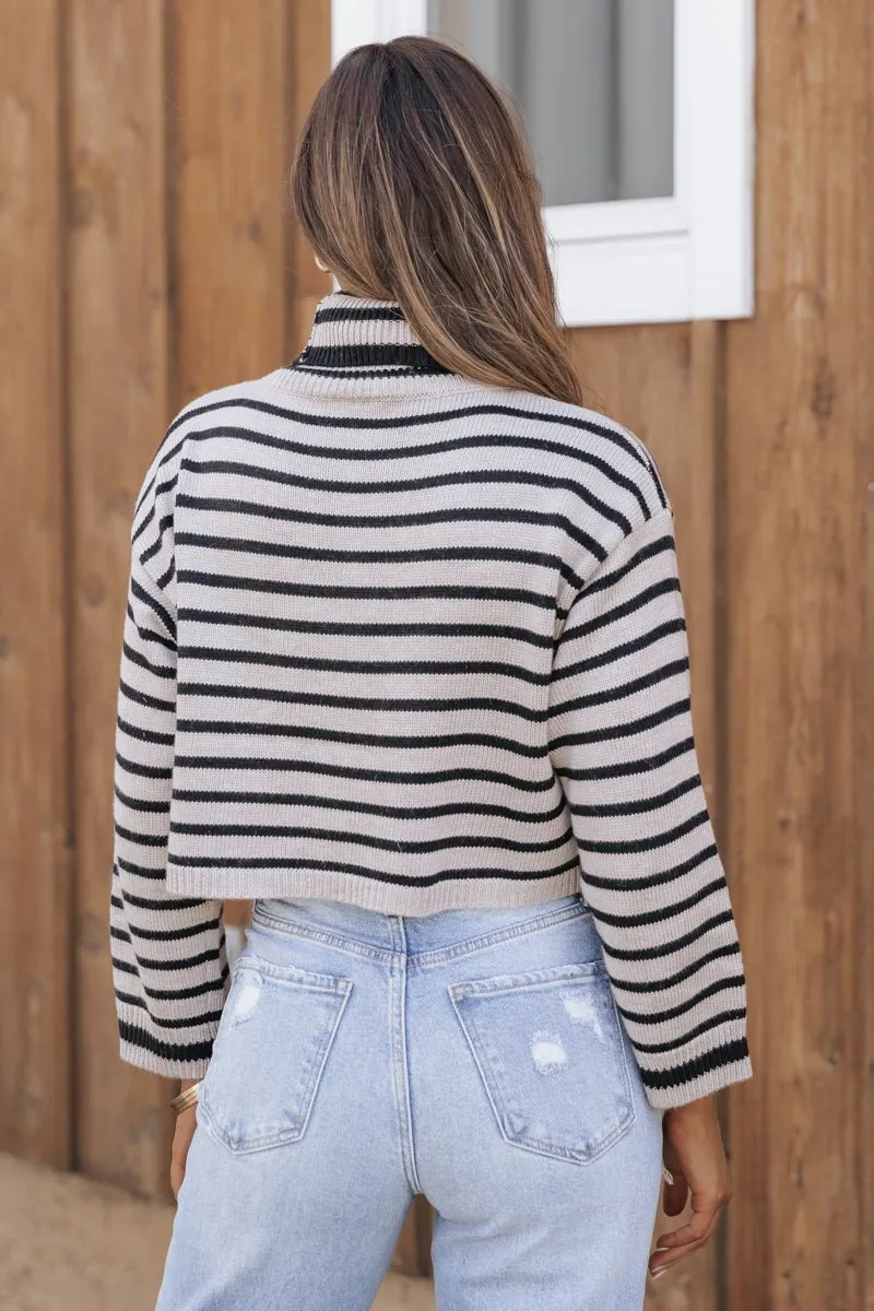 Mocha Striped Long Sleeve Turtleneck Sweater